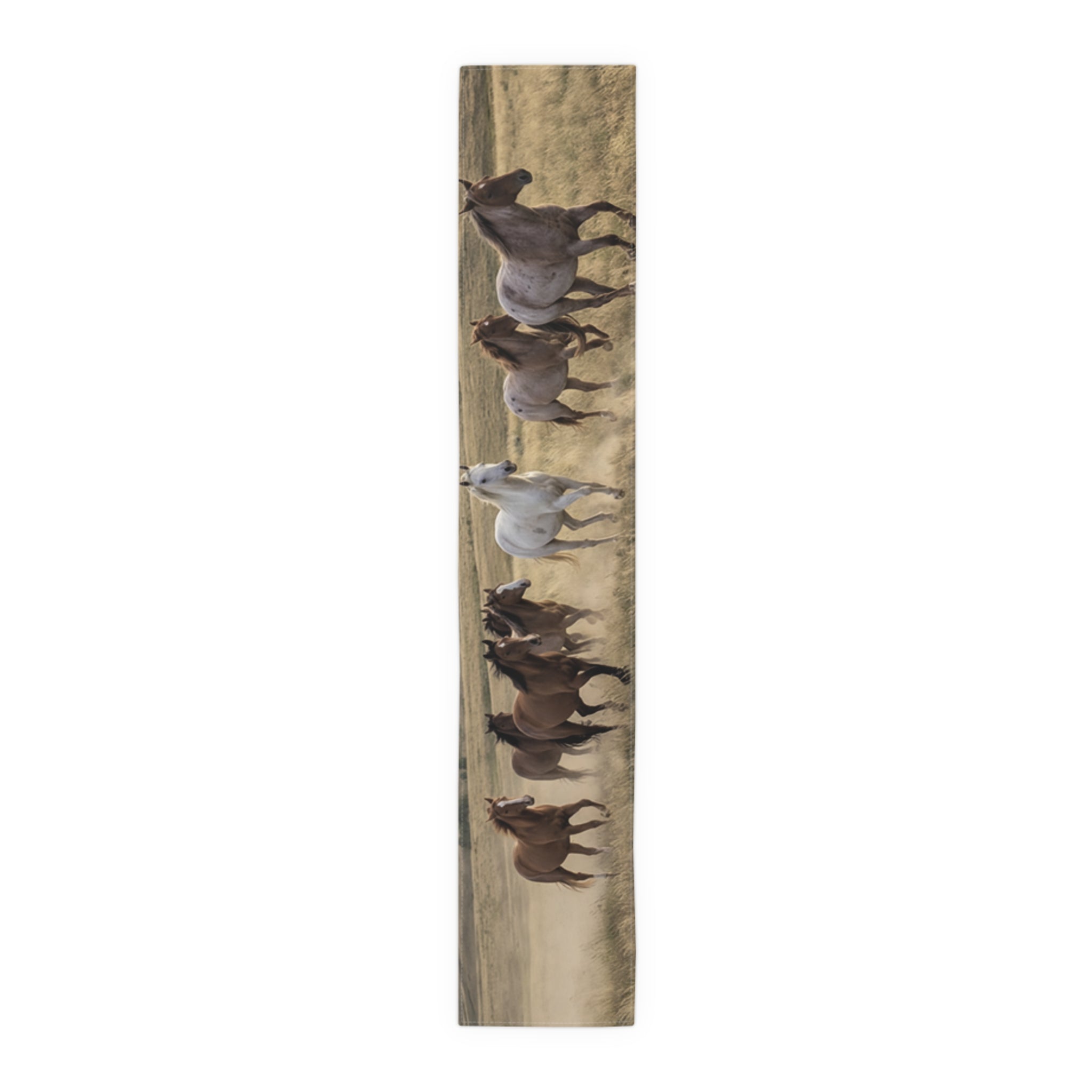 Horse Herd Table Runner - Rustic Galloping Horses Cotton-Poly Dining Decor