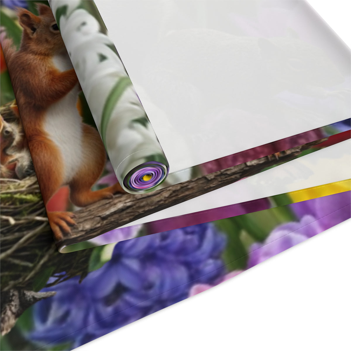 Spring Garden Birds Table Runner | Floral Tulip & Daffodil Dining Decor