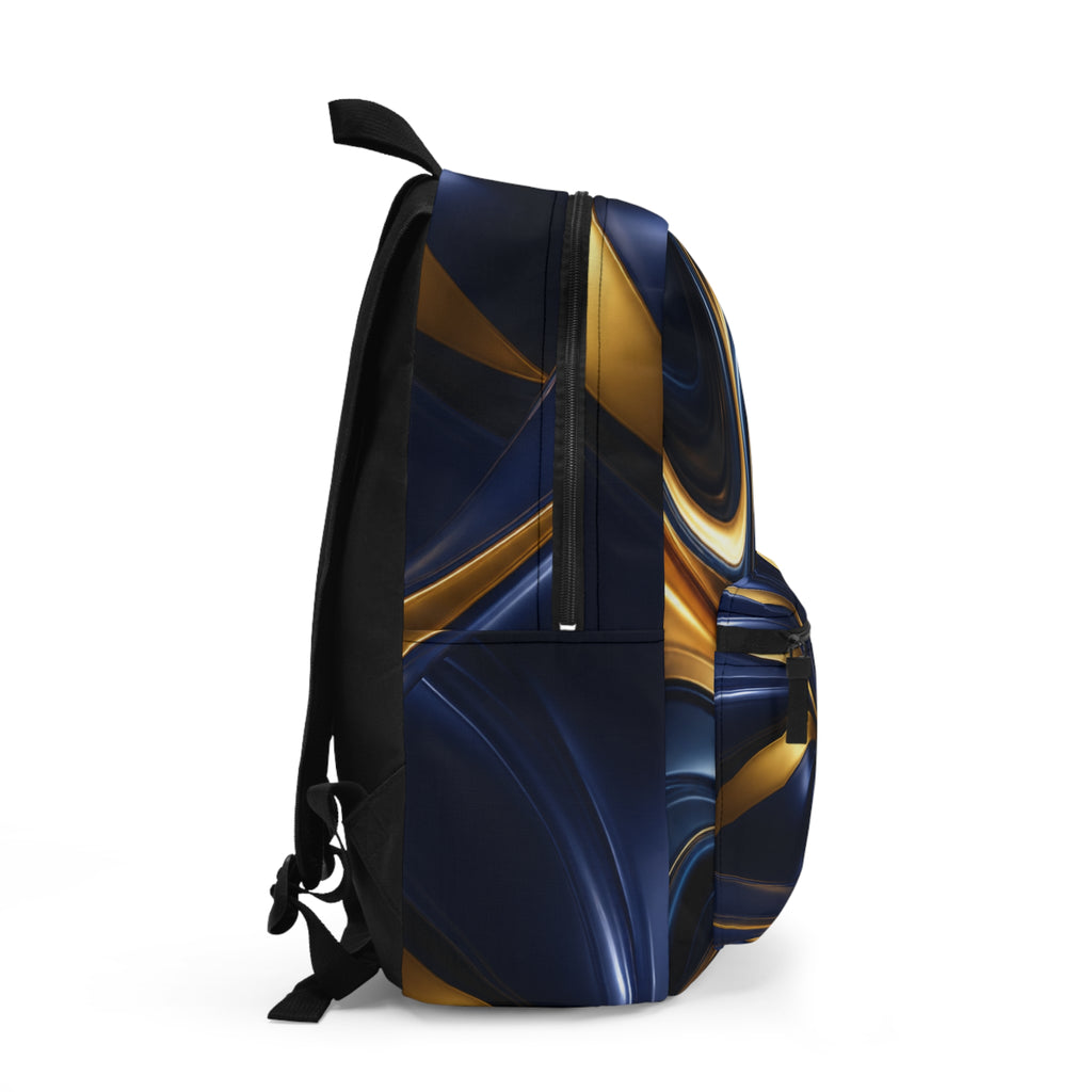 Gold Navy Blue Marble Swirl Backpack | Abstract Metallic Fluid Design