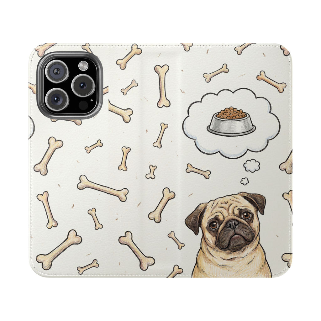 Pug & Bones Phone Flip Case / Cute Dog Wallet Cover