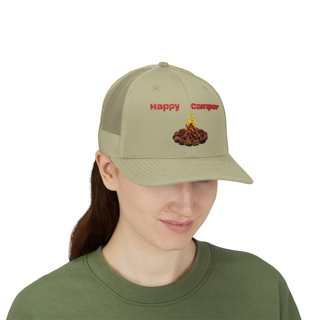 Happy Camper campfire Embroidered Snapback Cap | Trucker hat