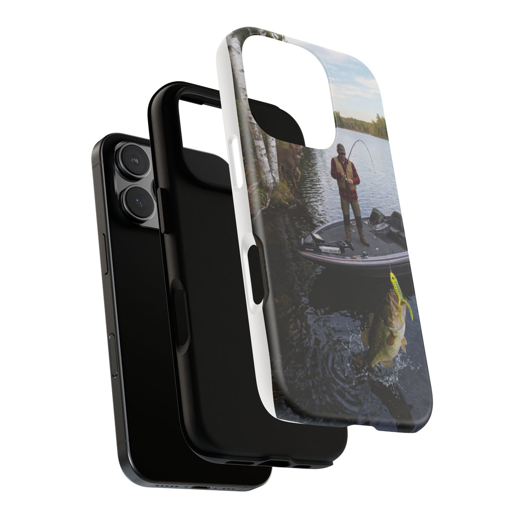 Fisherman Catching Bass phone case | Fishing lake photo phone case