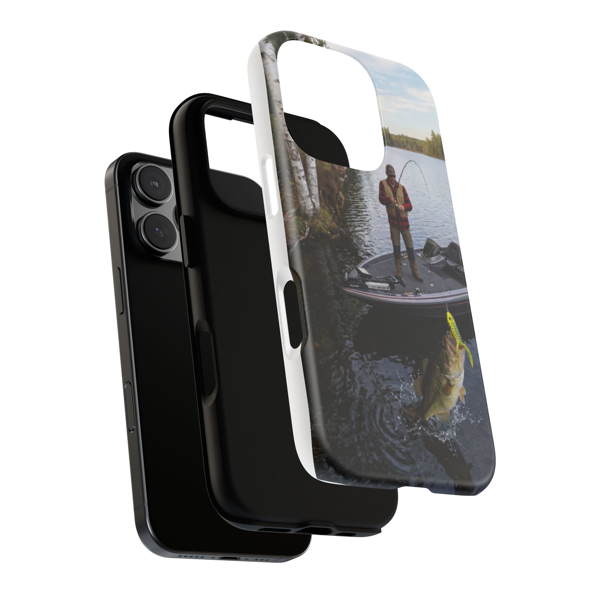 Fisherman Catching Bass phone case | Fishing lake photo phone case