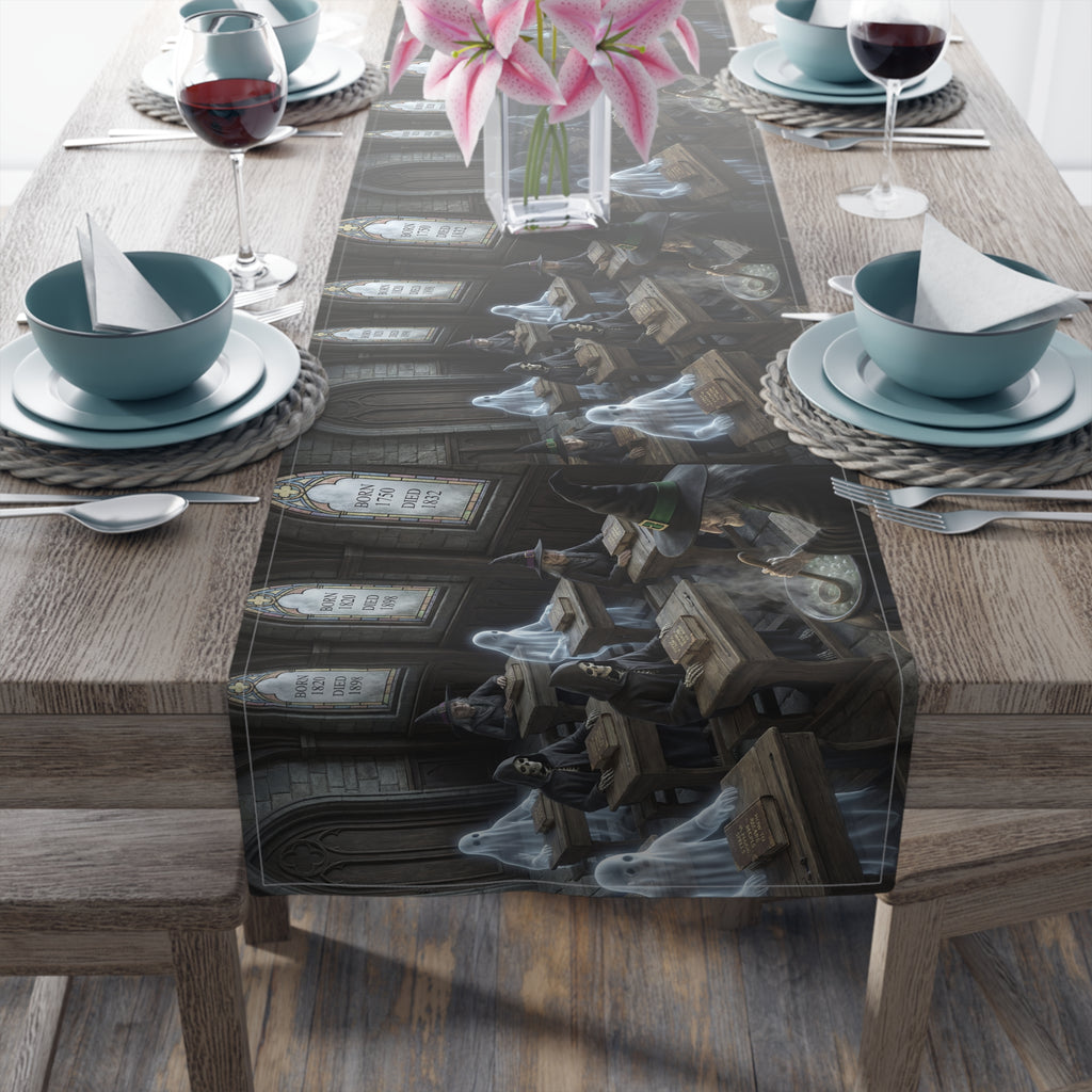 Haunted School Room Scene Table Runner | Halloween Gothic Decor