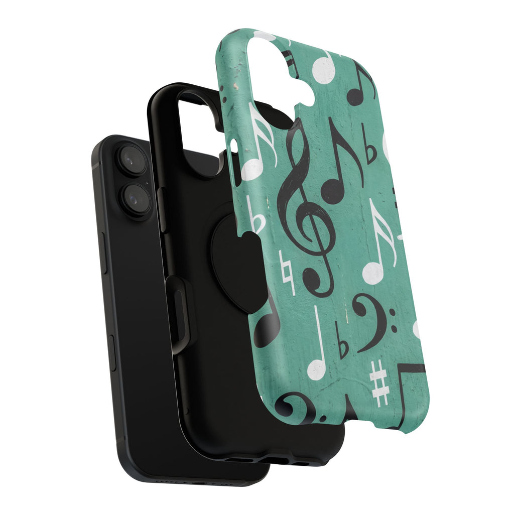 Teal Music Notes Phone Case | Impact-Resistant Case