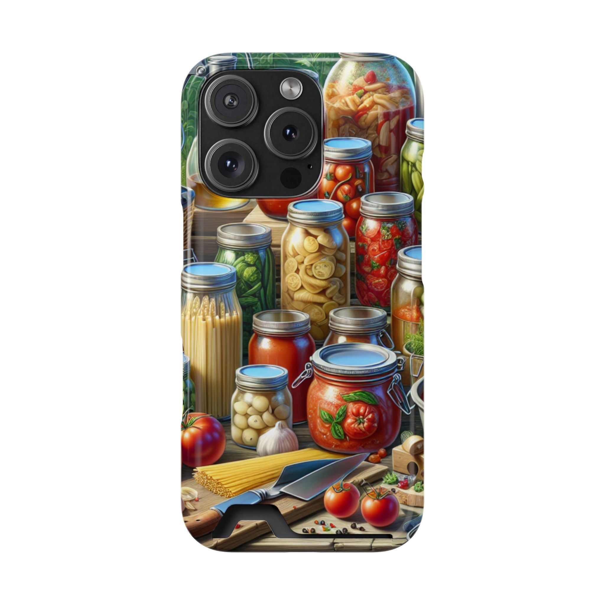 Canning Kitchen Phone Case with Card Holder / Rustic Pantry Jar & Veggie Design