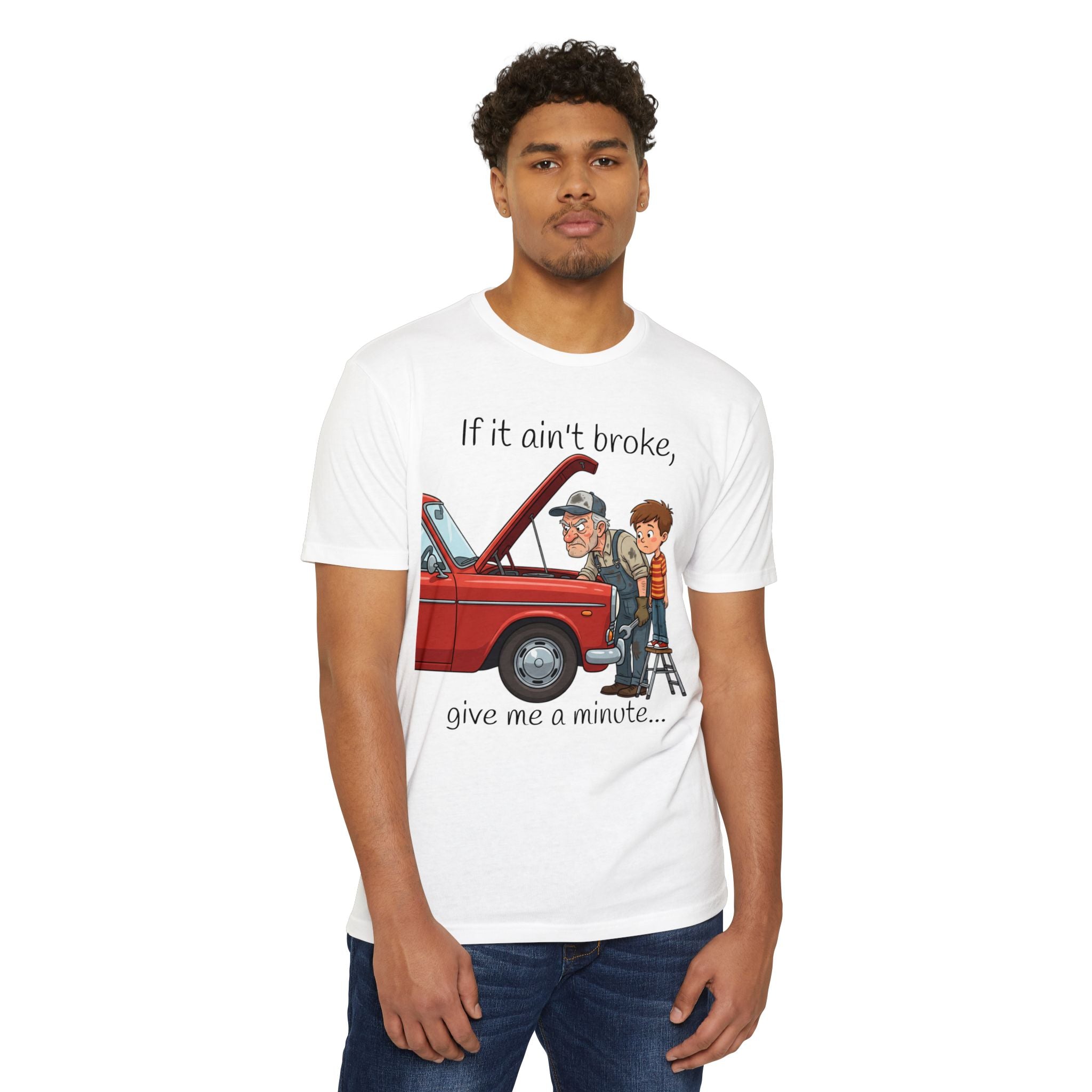 Mechanic Grandpa T-Shirt — "If it ain't broke, give me a minute" Vintage Car Repair Tee