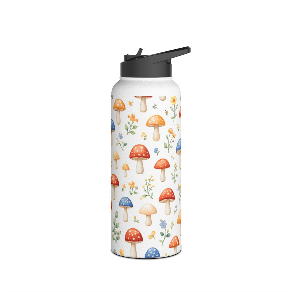 Watercolor Mushroom Pattern Stainless Steel Water Bottle | Floral Doodle