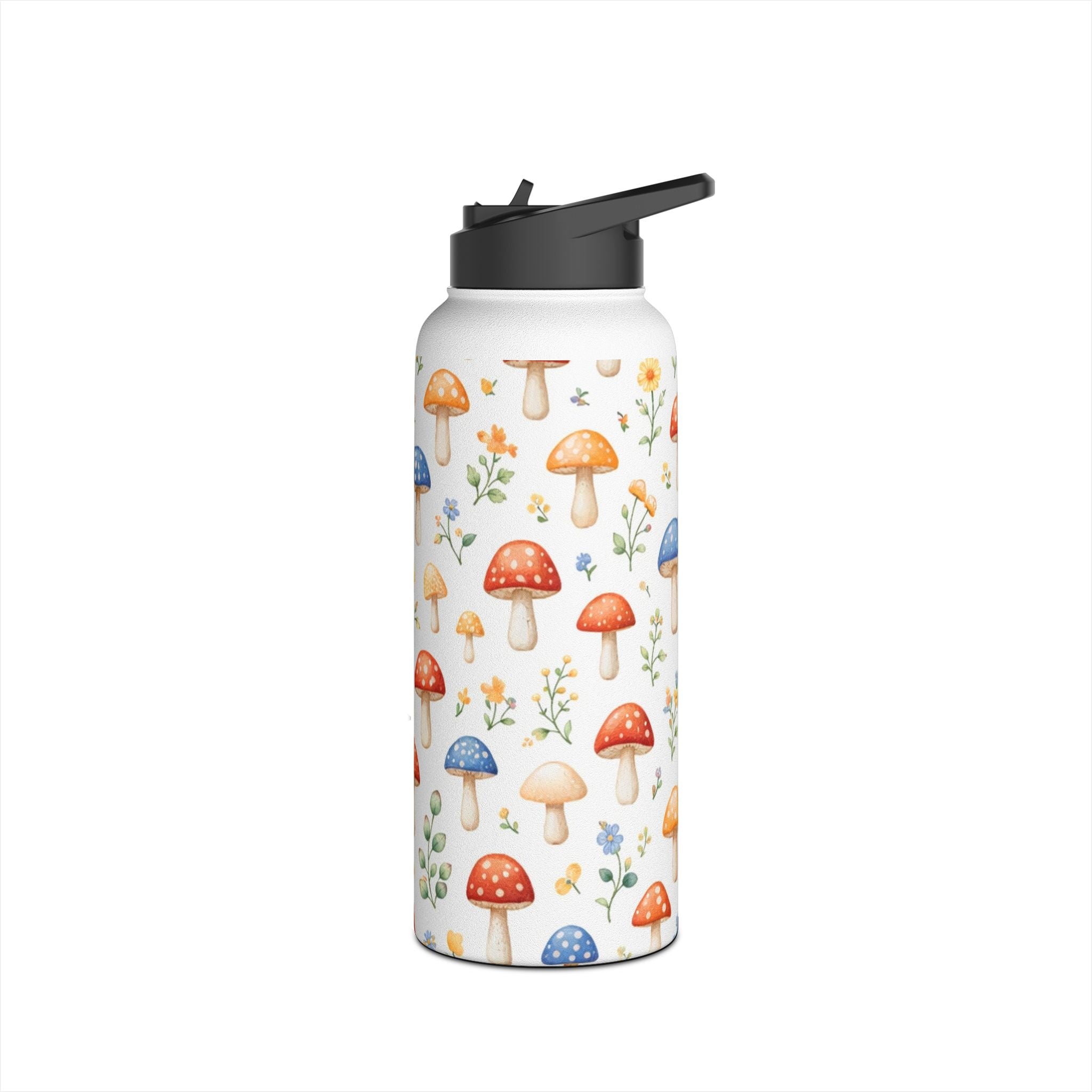 Watercolor Mushroom Pattern Stainless Steel Water Bottle | Floral Doodle