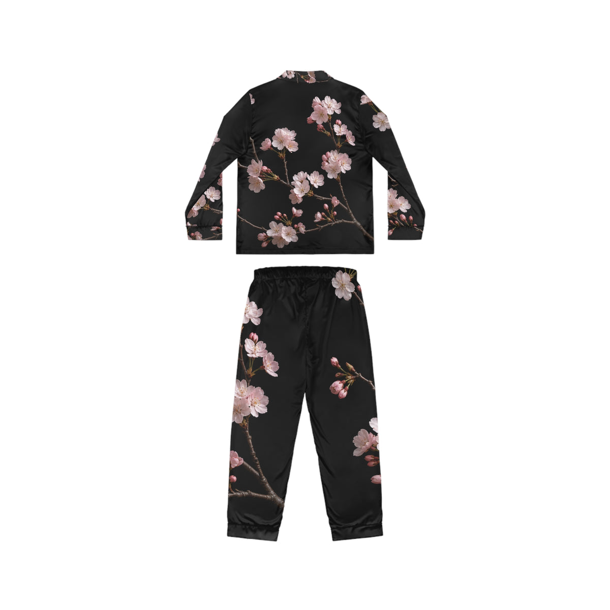 Pink Cherry Blossom Satin Pajamas | Floral Sleepwear Set
