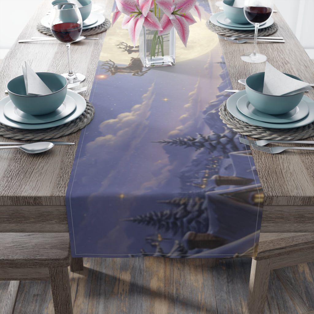 Santa and Reindeer Moonlit Scene Table Runner