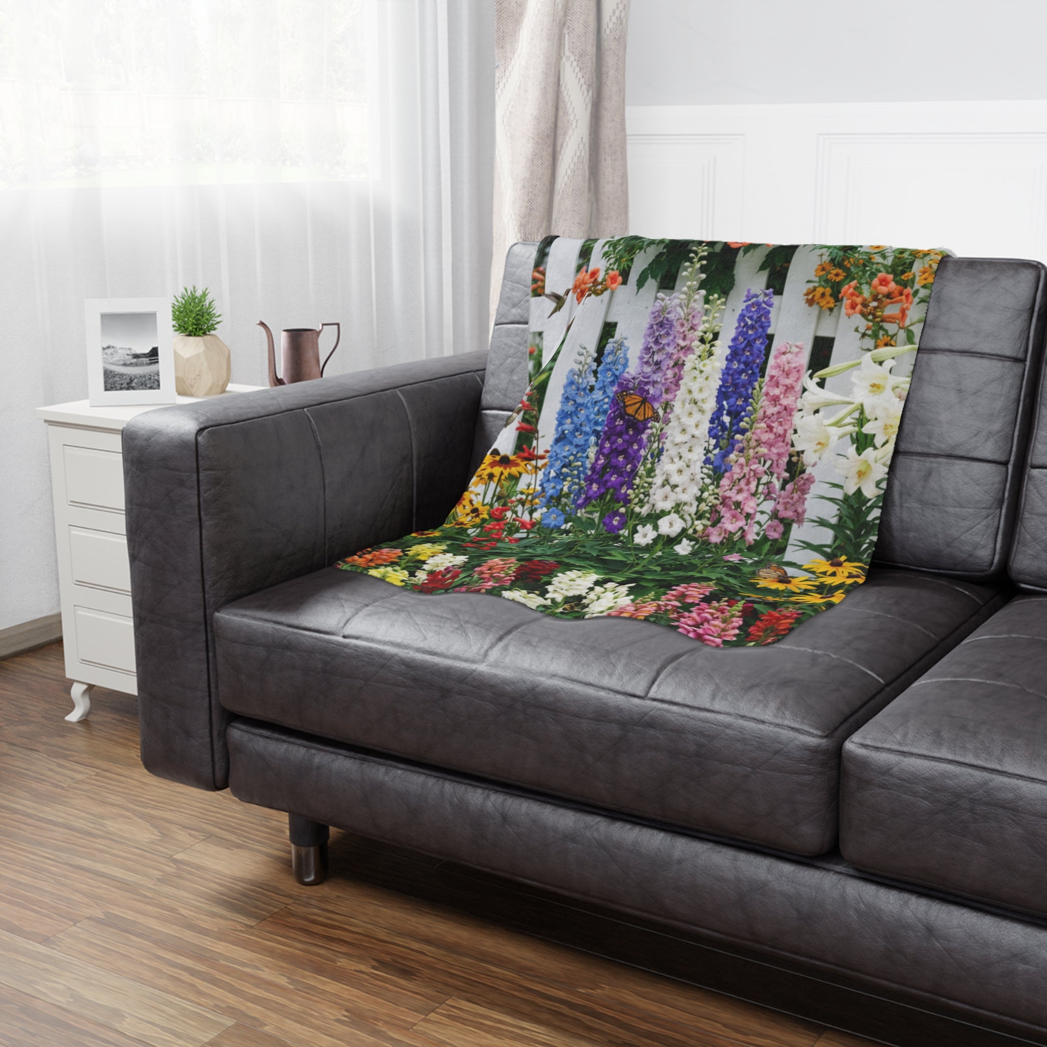 Floral Garden Minky Blanket/ Colorful Lupines & Butterfly Throw