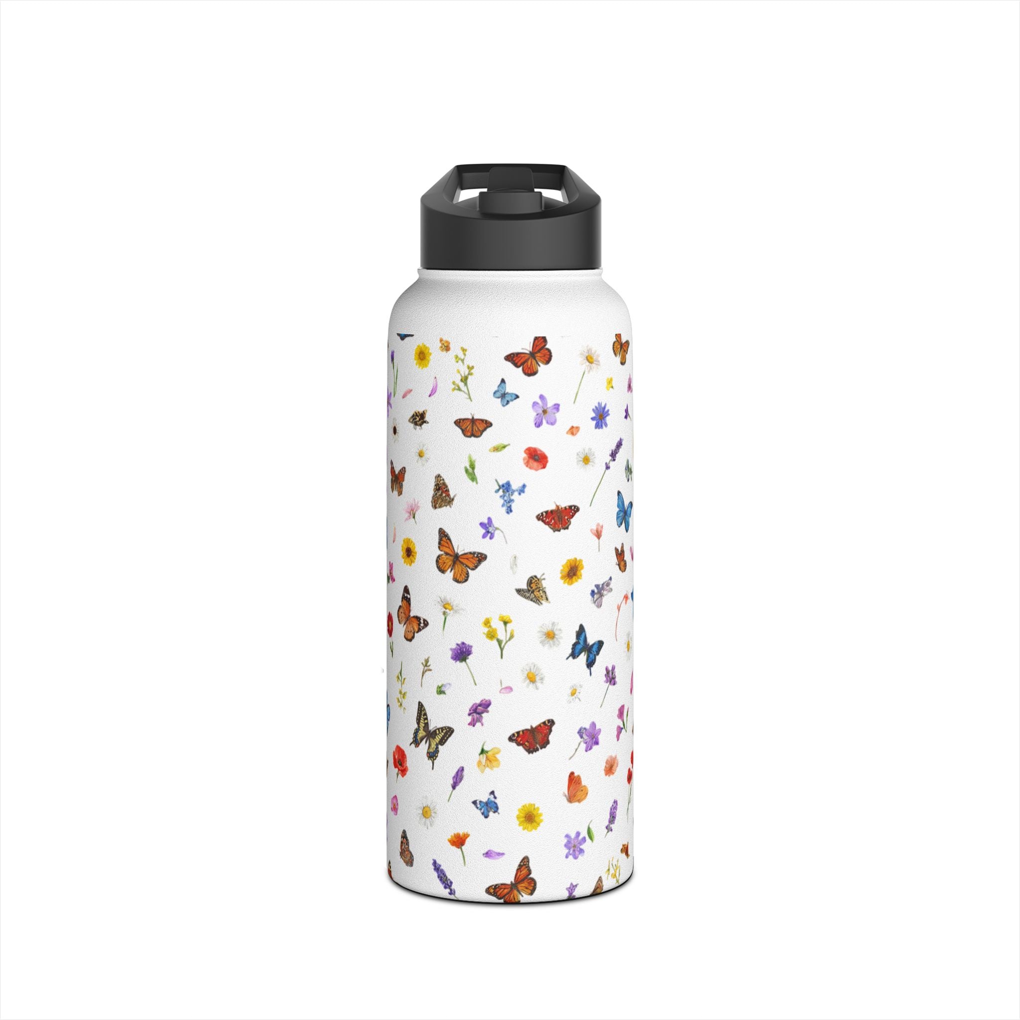 Butterfly Floral Pattern Stainless Steel Water Bottle | Standard Lid