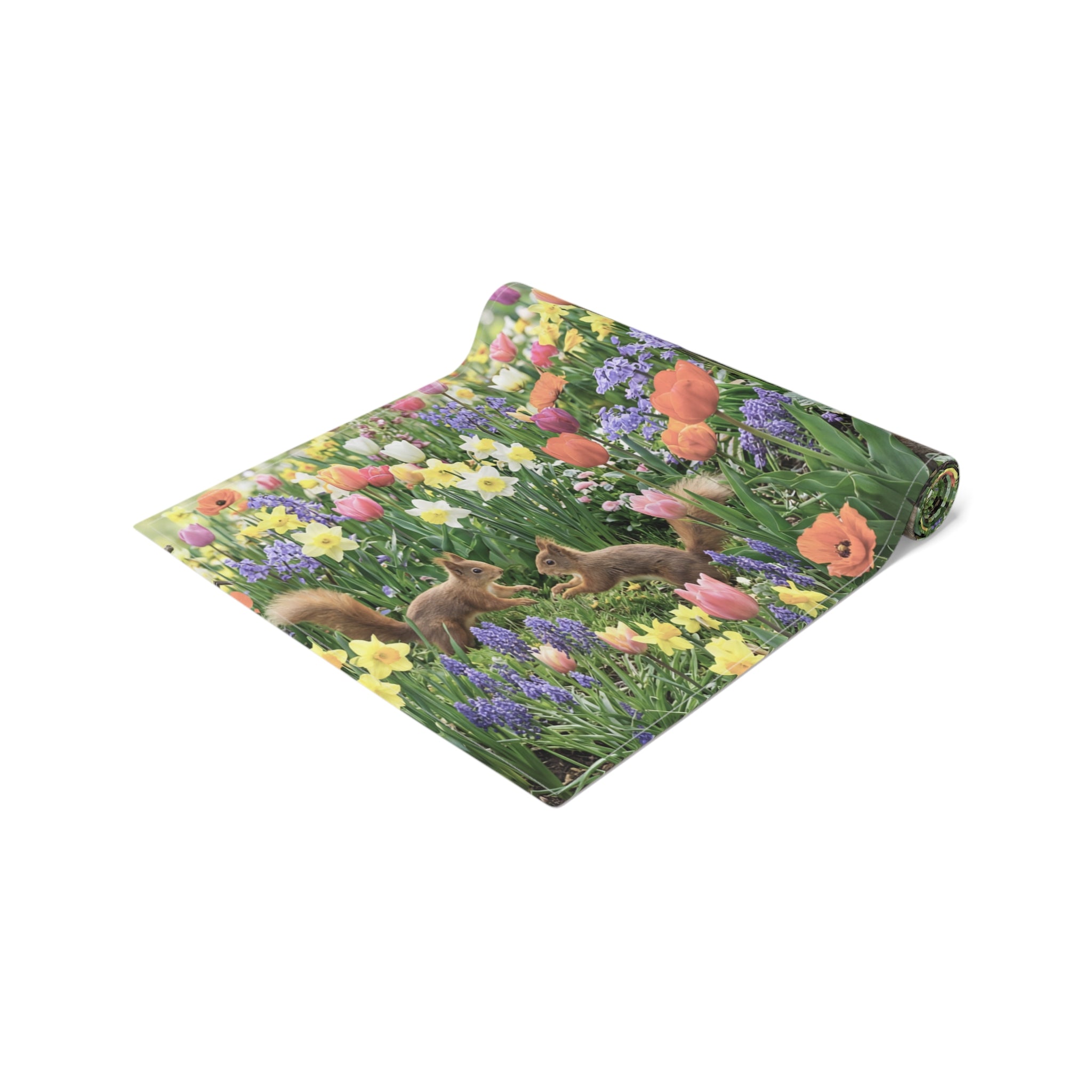 Spring Garden Birds Table Runner / Floral Tulip & Daffodil Dining Decor