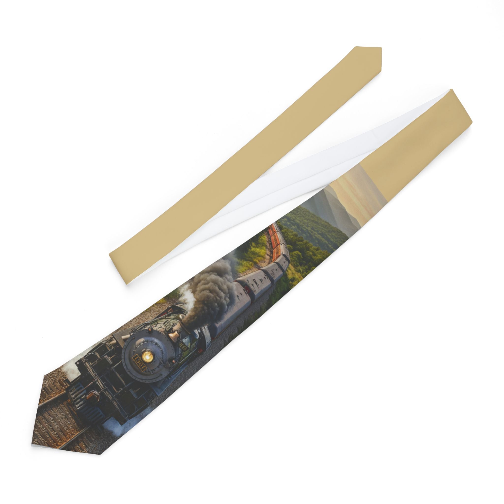 Steam Train Pattern Necktie | Vintage Locomotive & Train Cars