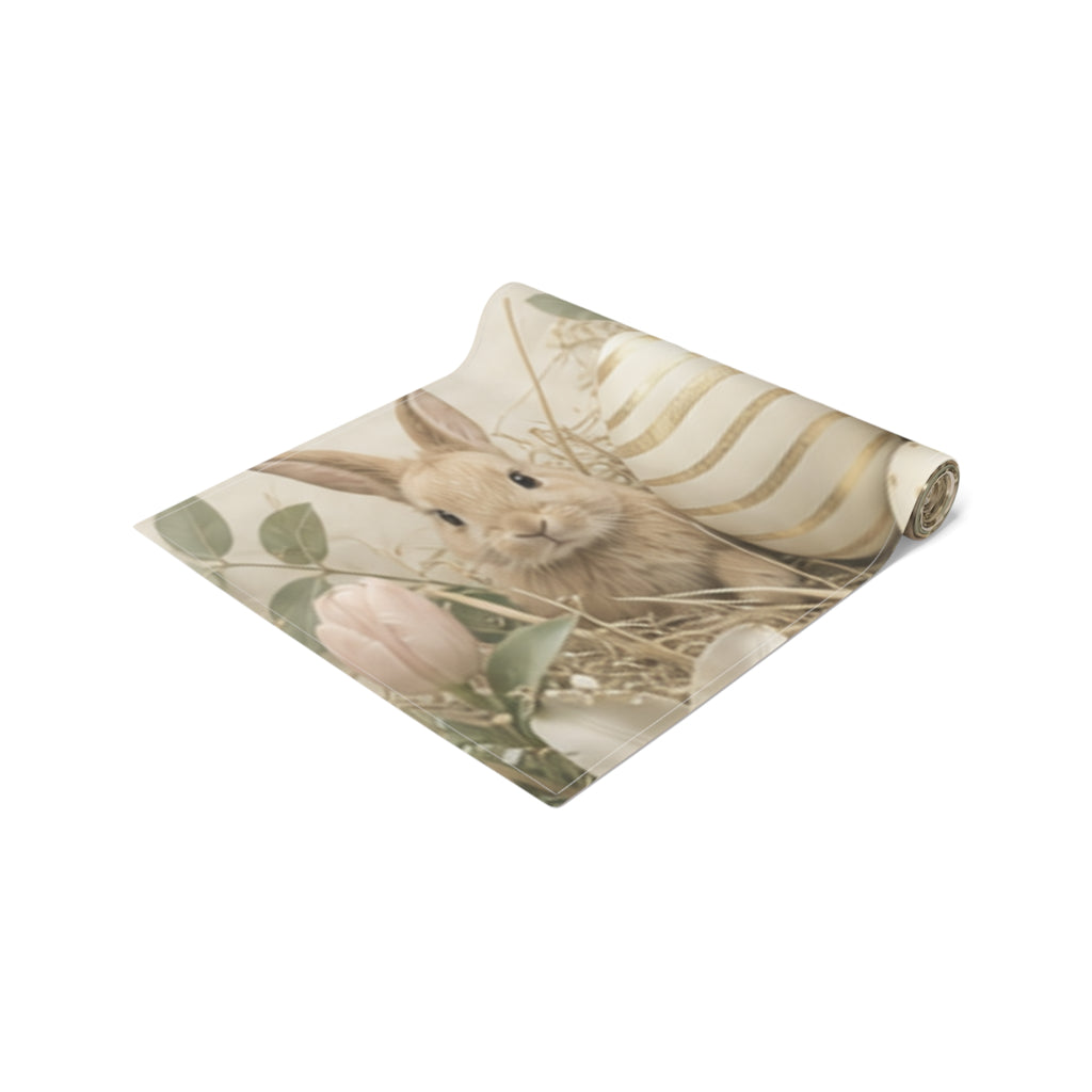 Easter Bunnies and Painted Eggs Table Runner Cotton Poly | Neutral Side
