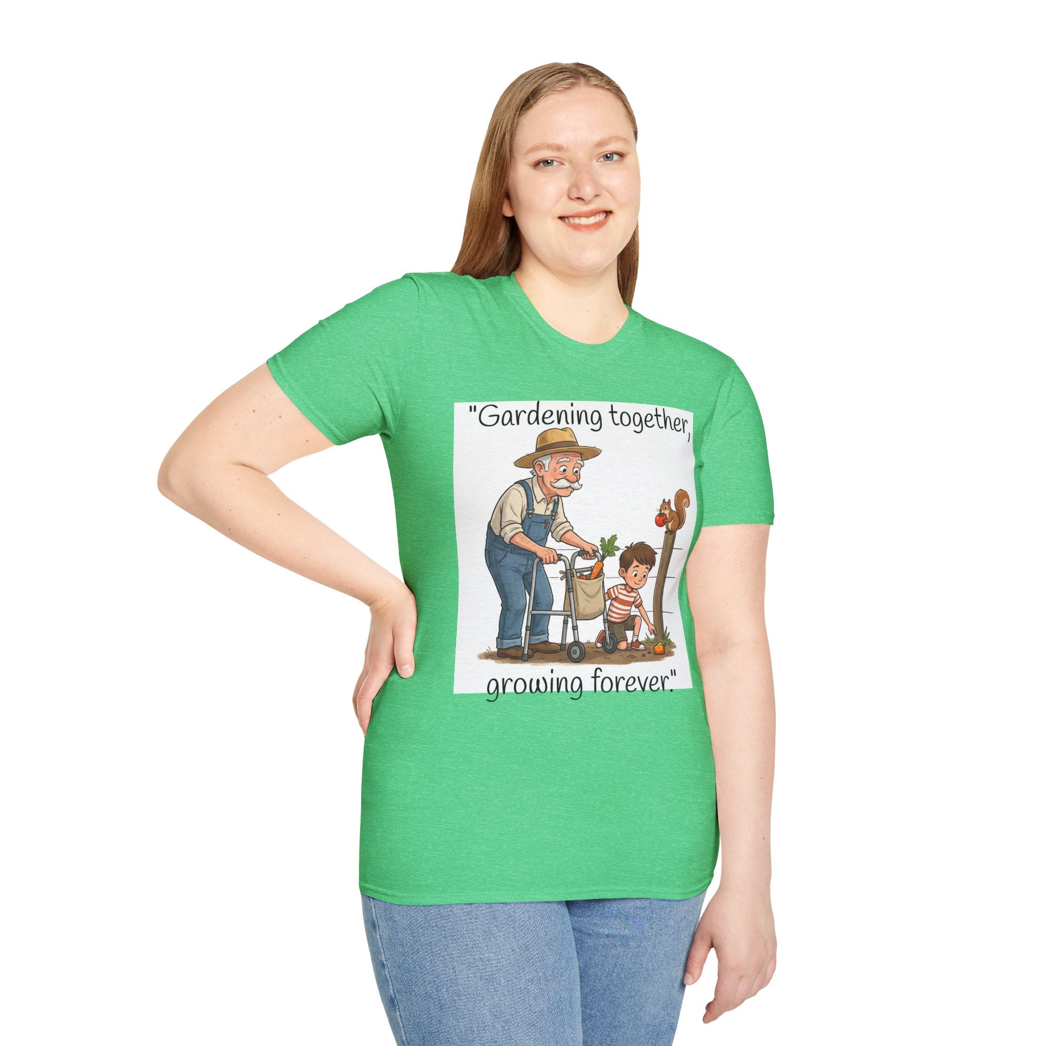 Gardening Together Growing Forever T-Shirt | Grandpa and Child Garden Design