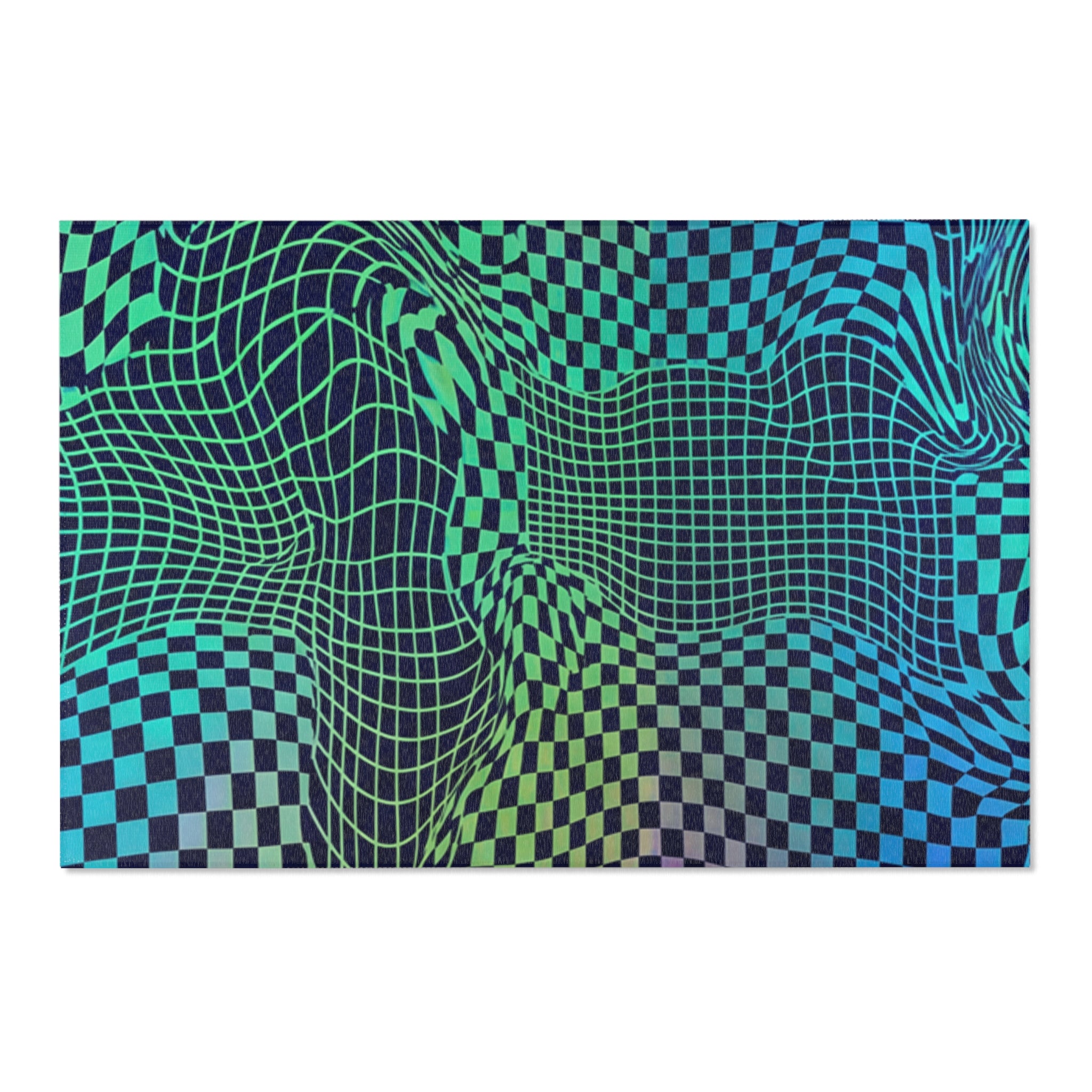 Psychedelic Wavy Checkerboard Area Rug | Trippy Optical Illusion Pattern