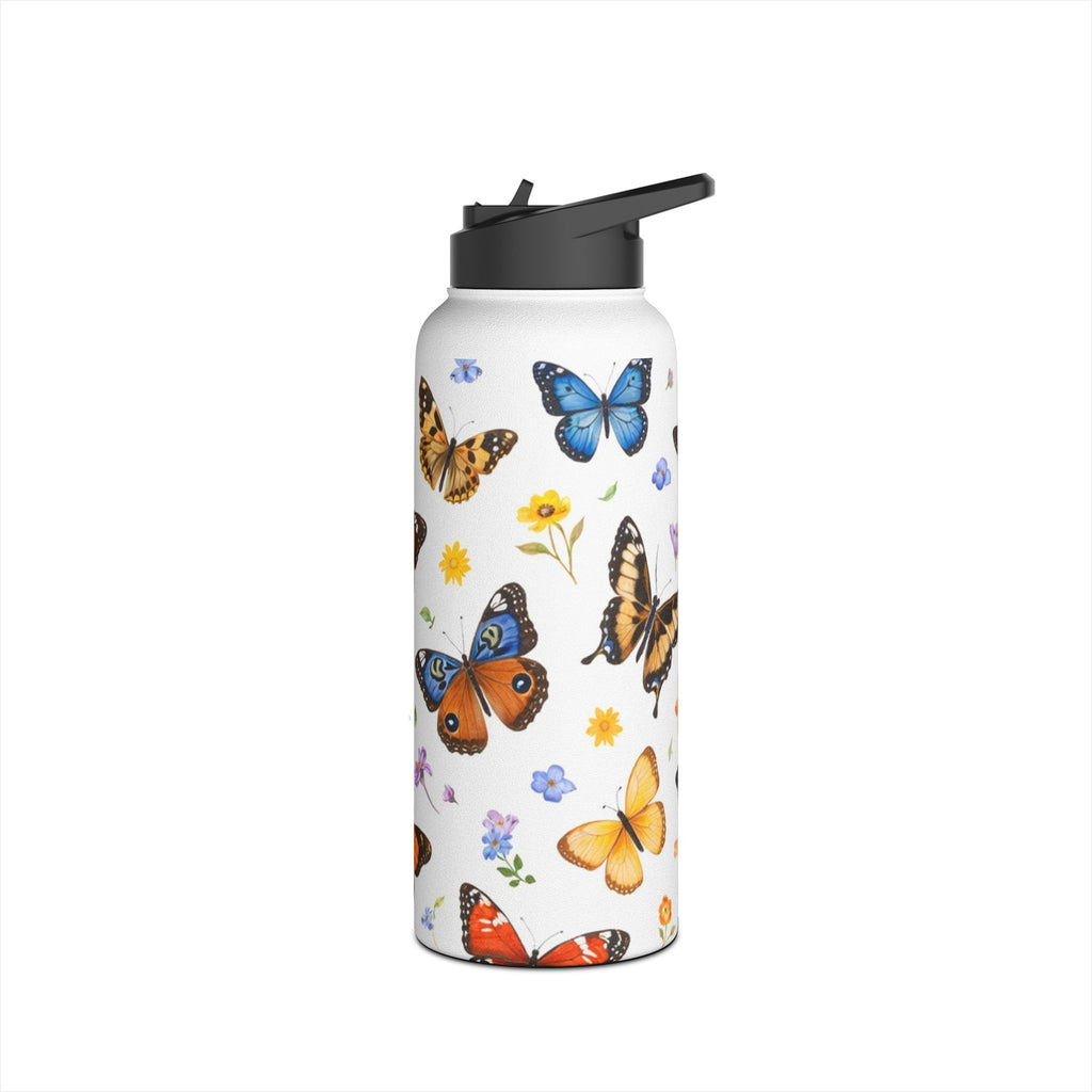Butterfly Floral Pattern Stainless Steel Water Bottle | Standard Lid