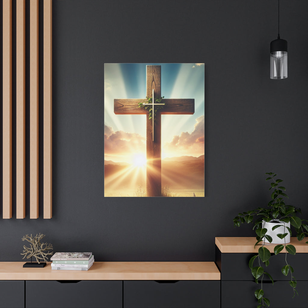 Sunrise Cross Matte Canvas Wall Art / Christian Inspirational Religious Home Decor