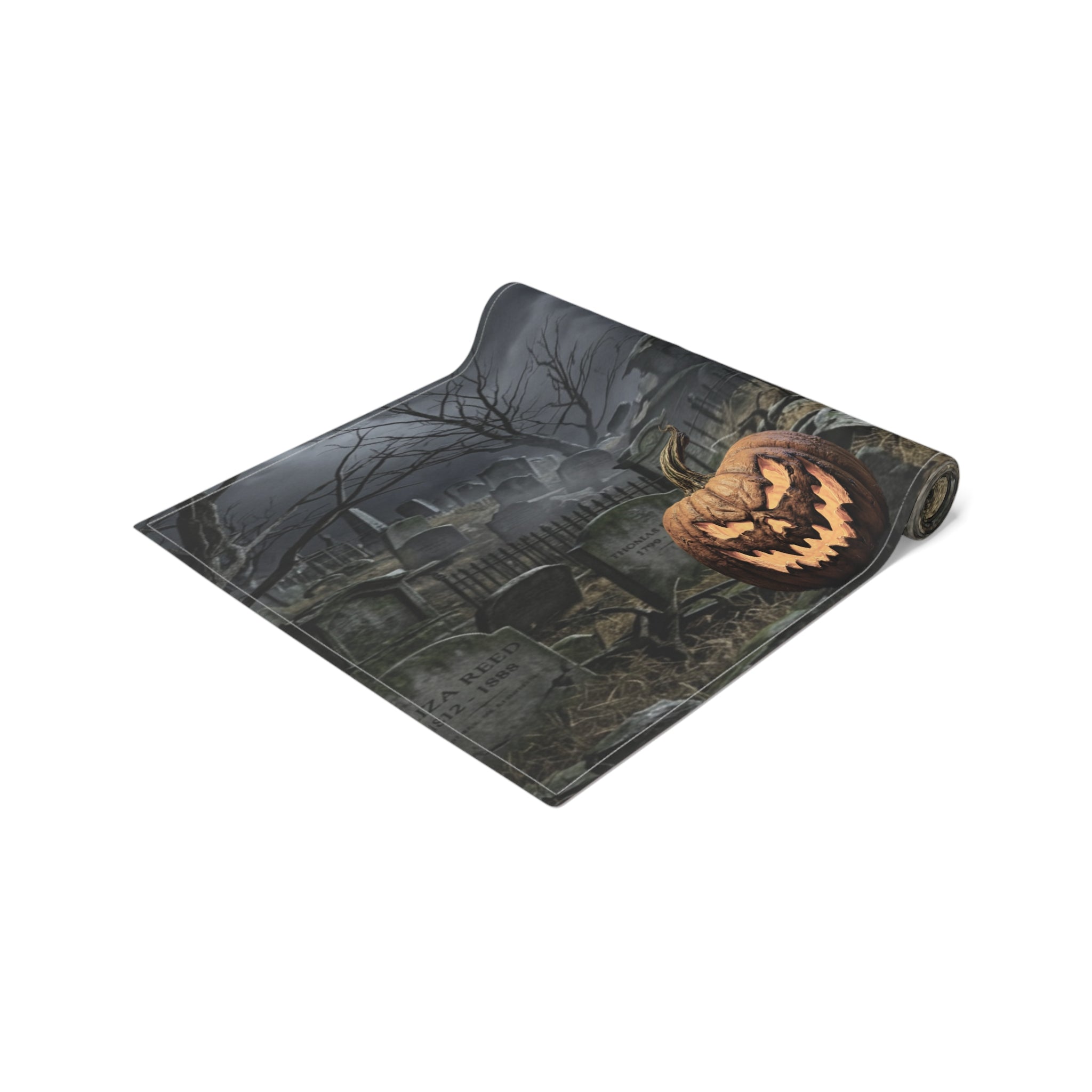 Haunted Graveyard Table Runner — Spooky Halloween Haunted House & Jack-o’-Lantern Décor