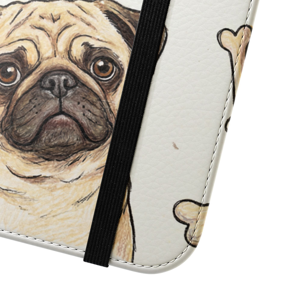 Pug & Bones Phone Flip Case / Cute Dog Wallet Cover