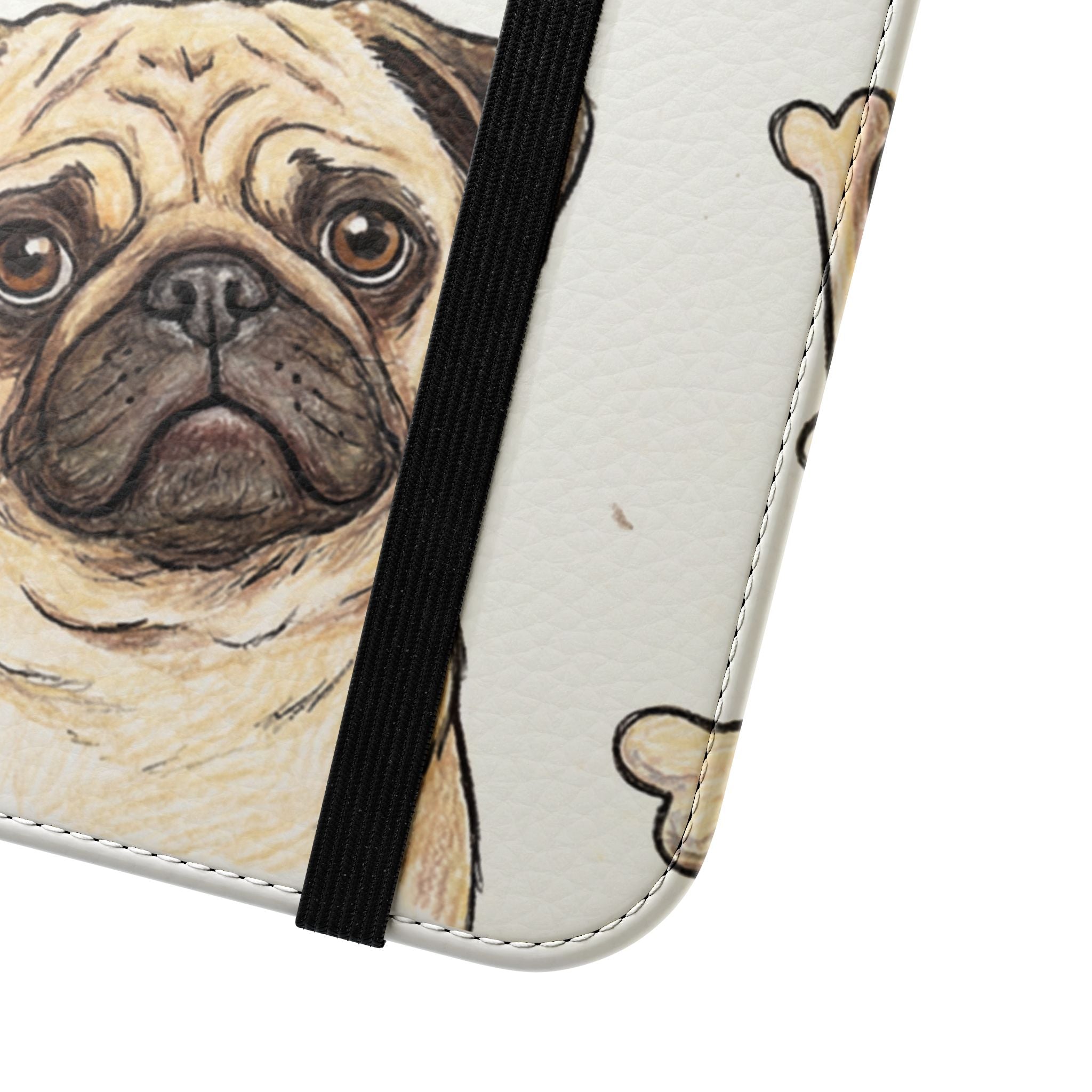 Pug & Bones Phone Flip Case / Cute Dog Wallet Cover