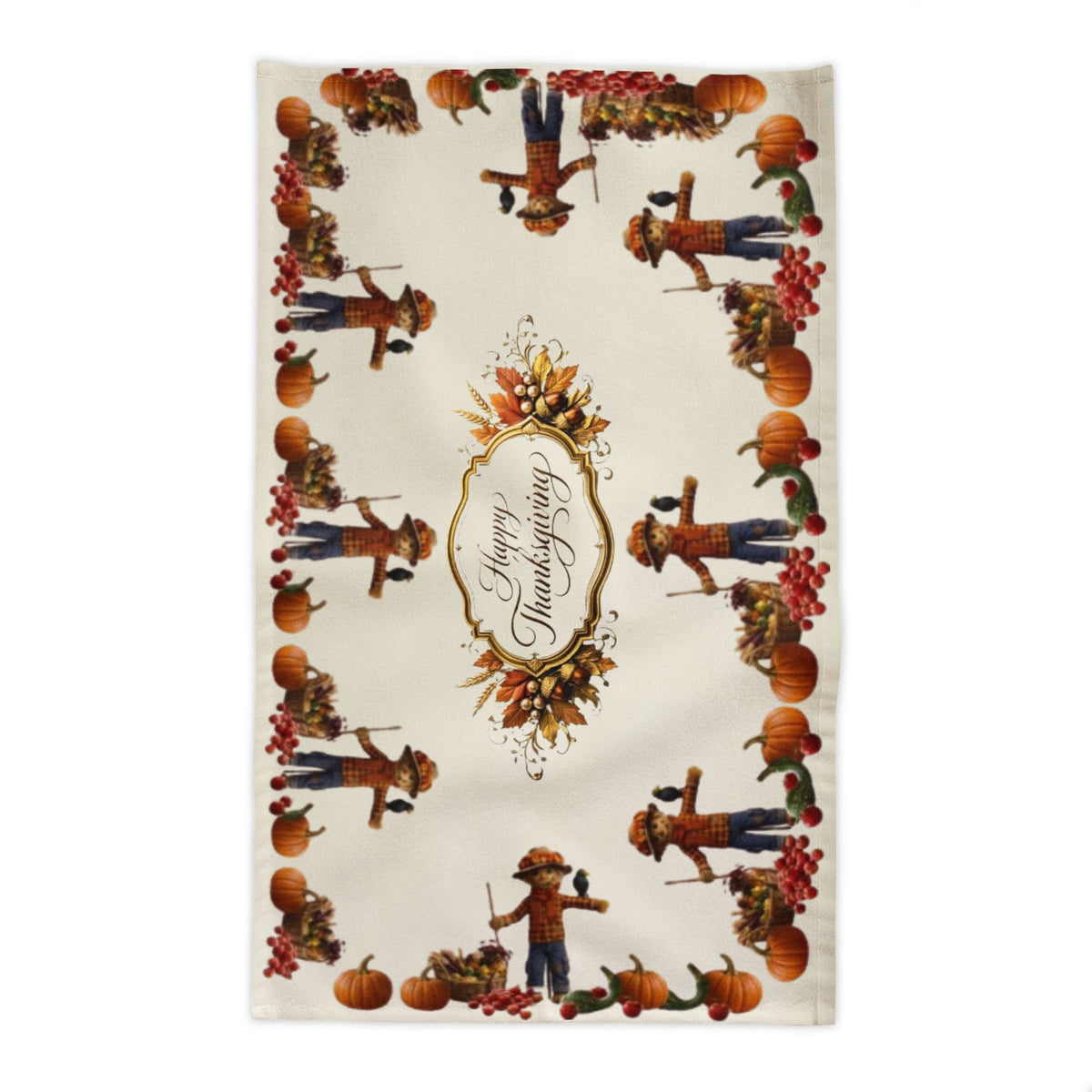 Scarecrow & Pumpkin Tablecloth | Harvest Border – Fall & Thanksgiving Table Linen