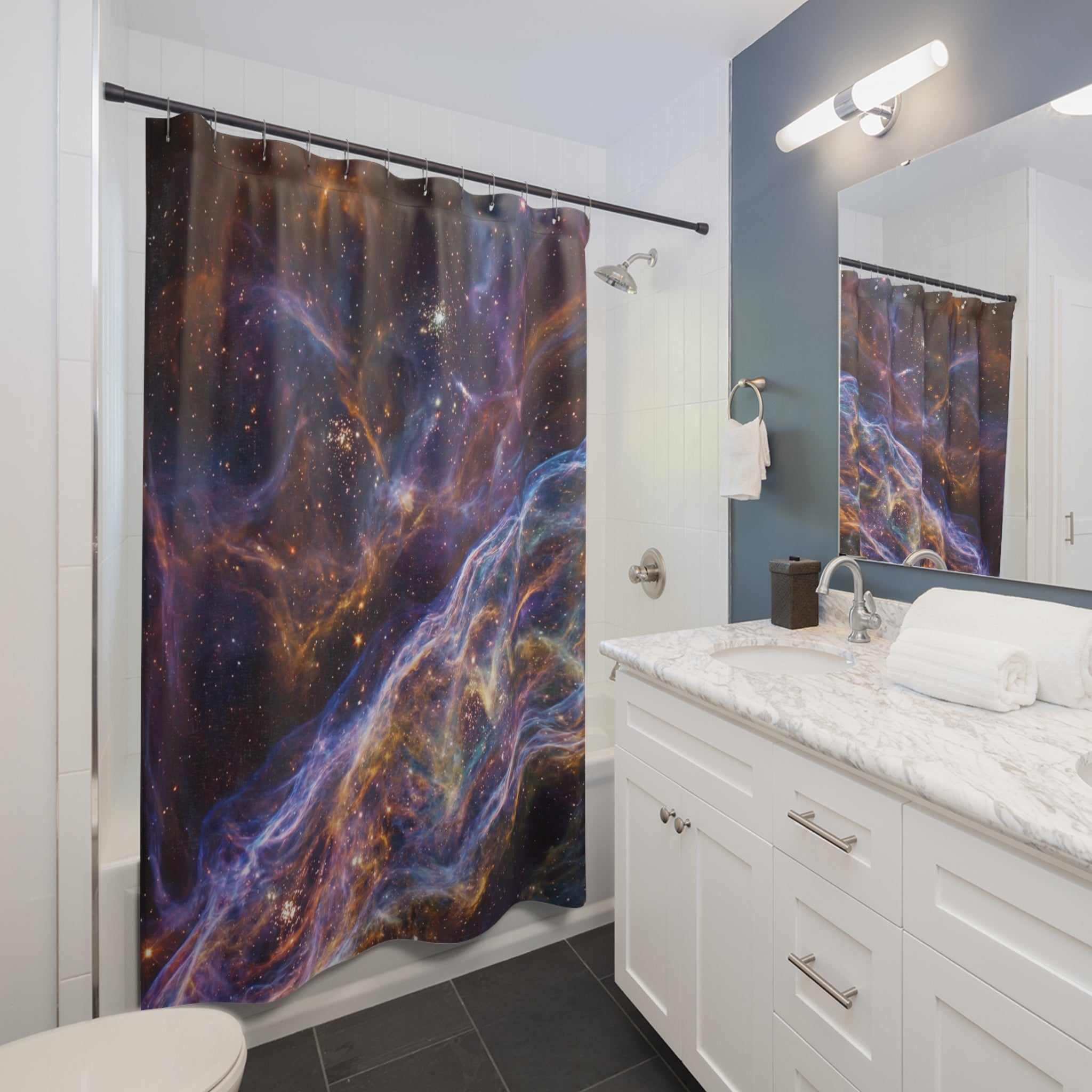 Cosmic Nebula Shower Curtain | Space Galaxy Stars Bathroom