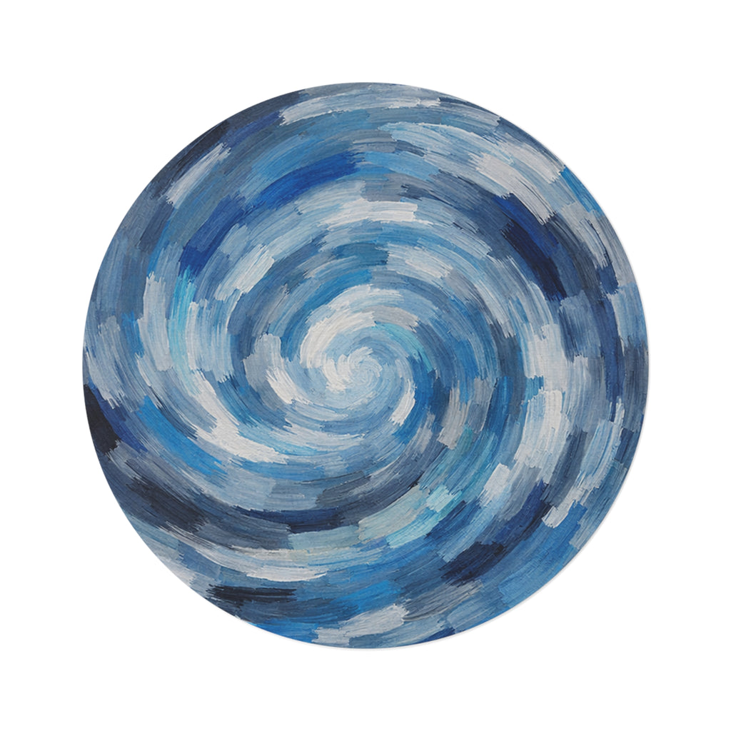 Round Rug Blue Swirl | Abstract Coastal Spiral Rug
