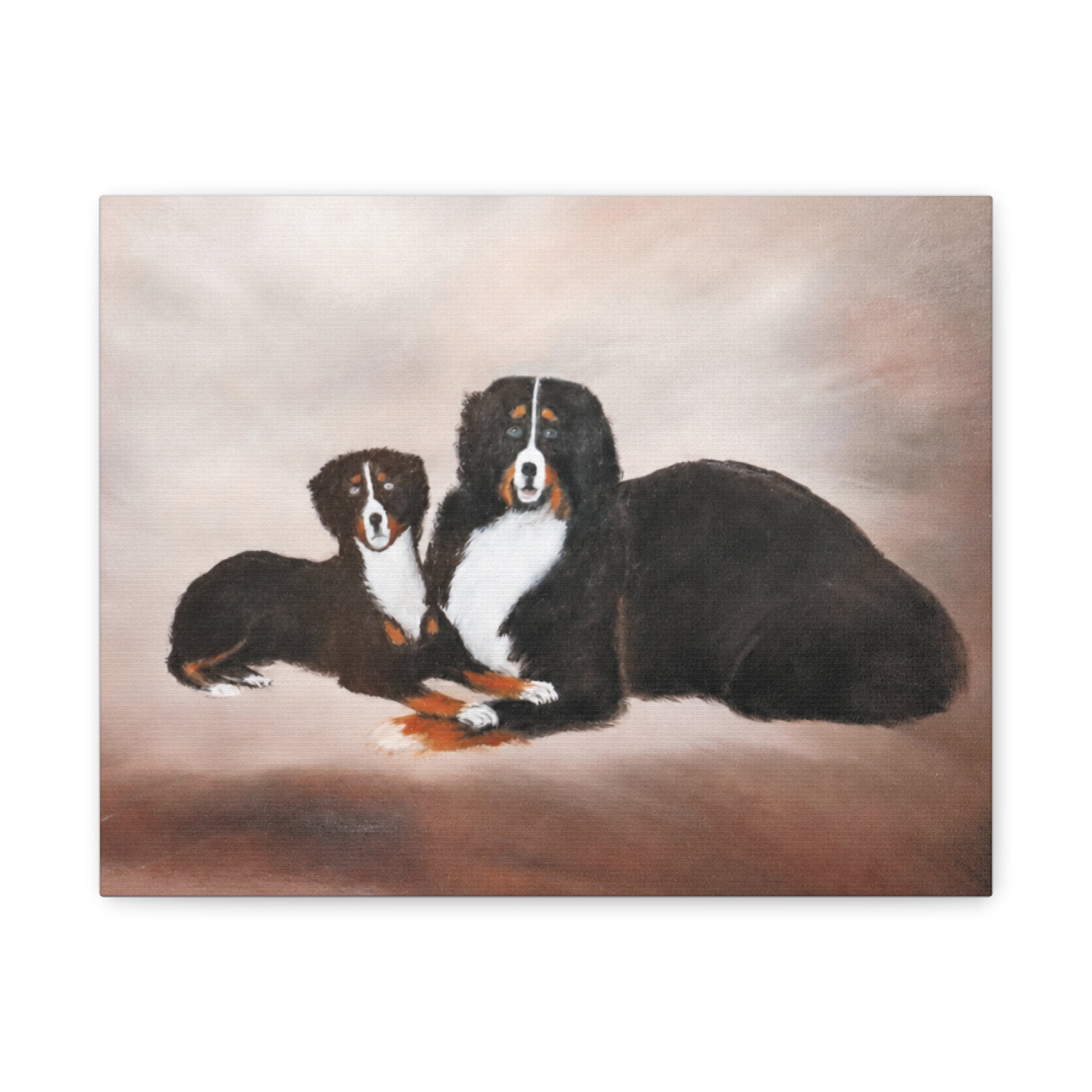 Bernese Mountain Dogs Painting Canvas, Matte Stretched Wall Art