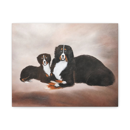Bernese Mountain Dogs Painting Canvas, Matte Stretched Wall Art