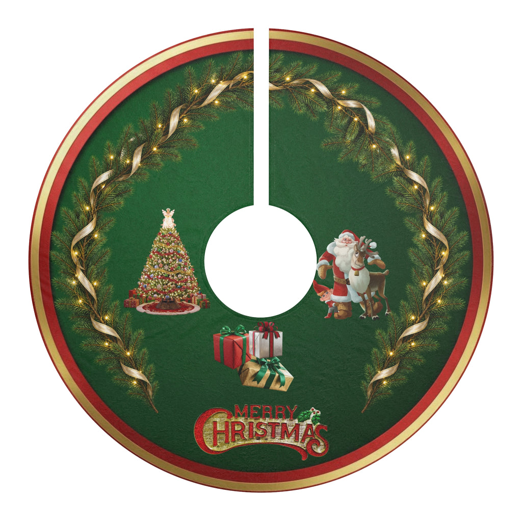 Green Vintage Santa Christmas Tree Skirt | Holiday Decor