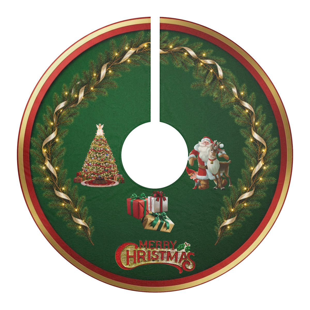Green Vintage Santa Christmas Tree Skirt | Holiday Decor