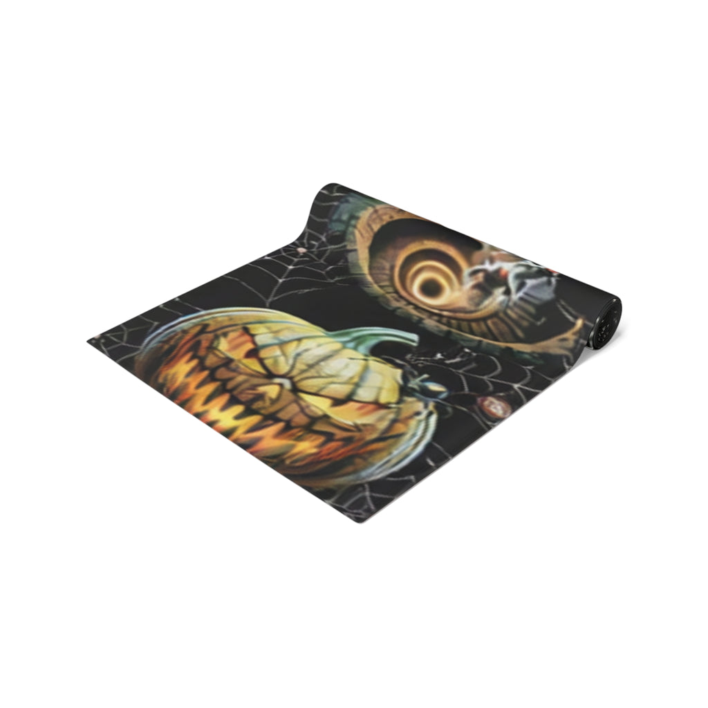 Gothic Haunted House Table Runner | Jack-O'-Lanterns & Cobwebs – Halloween Decor