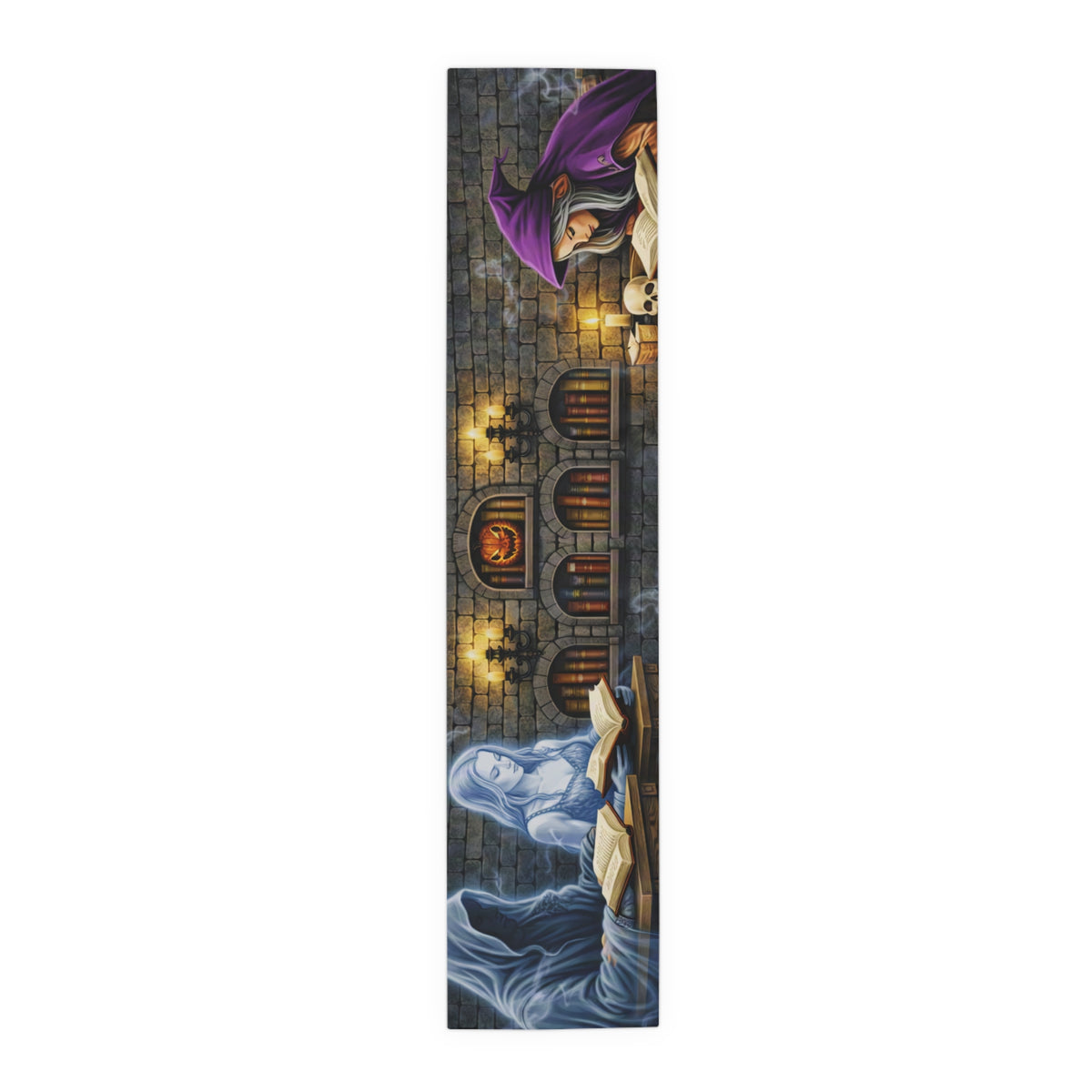 Witch & Spellbook Table Runner | Candlelit Gothic Scene – Halloween Dining Decor