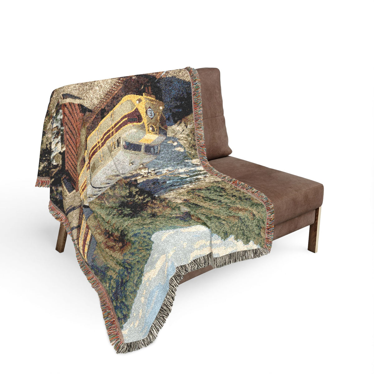 Vintage Passenger Train Woven Blanket | Scenic Rail Landscape