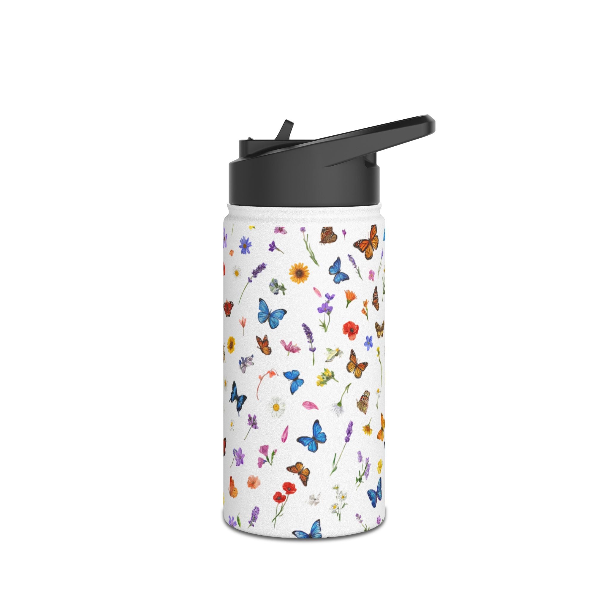 Butterfly Floral Pattern Stainless Steel Water Bottle | Standard Lid