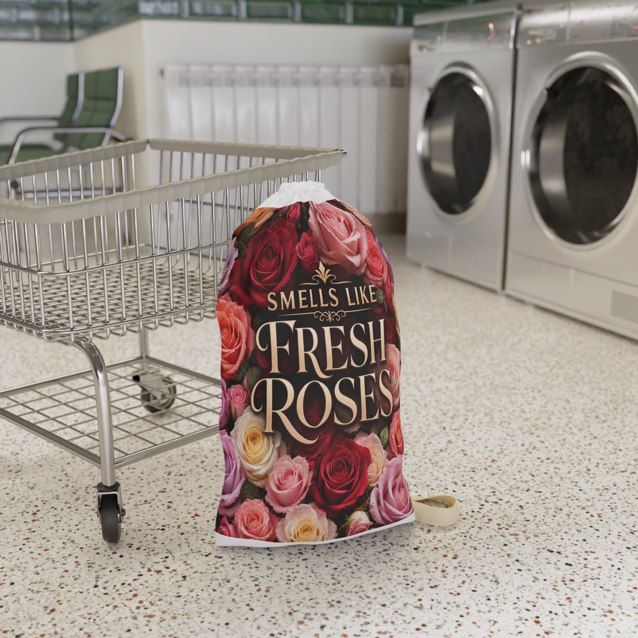 Laundry Bag — "Clothes Smell Spring Fresh" Floral Drawstring Bag