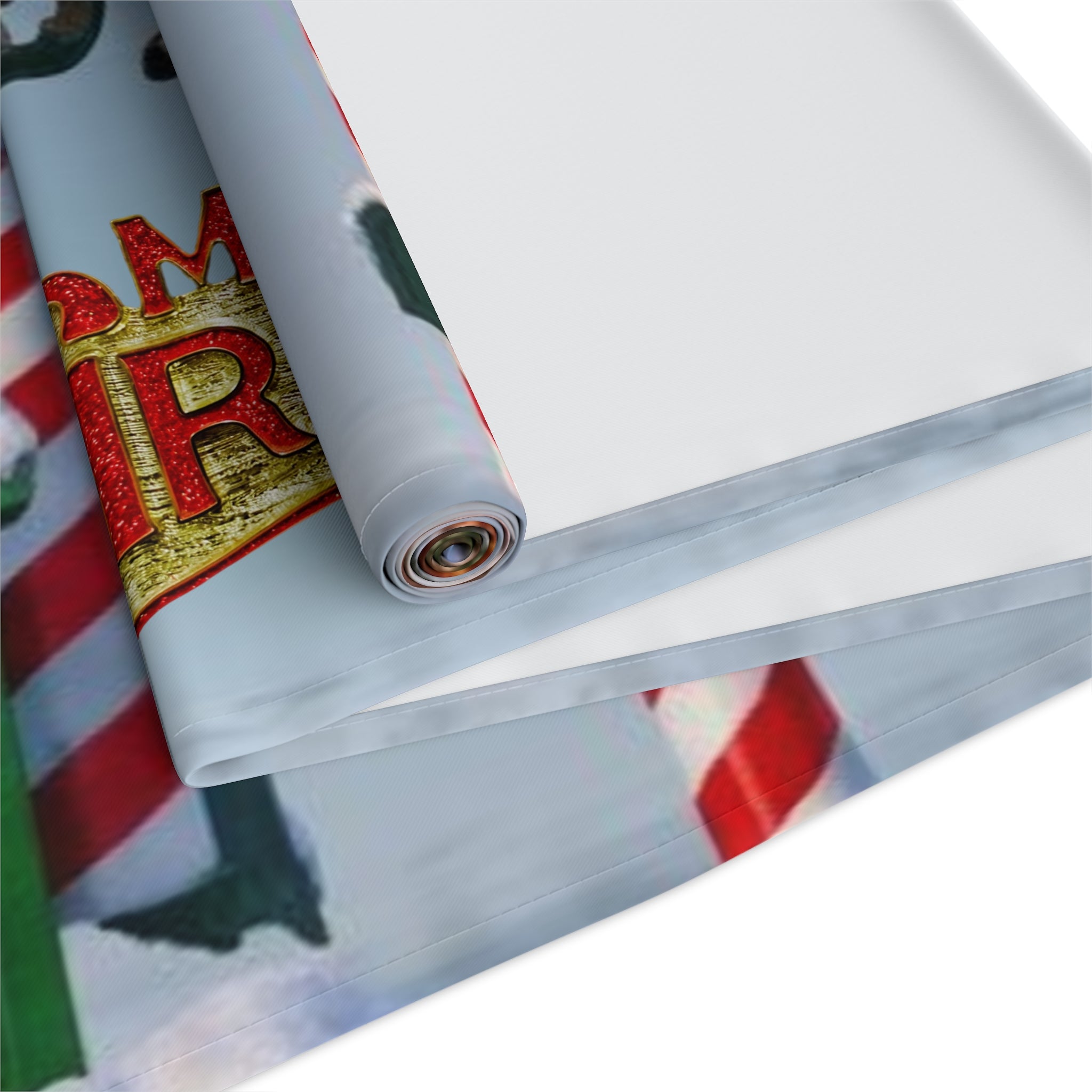 Christmas Village Scene Table Runner | Holiday Snowy Cottage Design