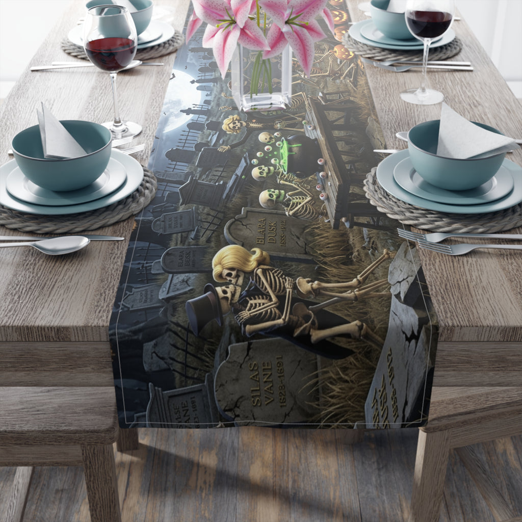 Haunted Graveyard Scene Table Runner | Halloween Cemetery Design