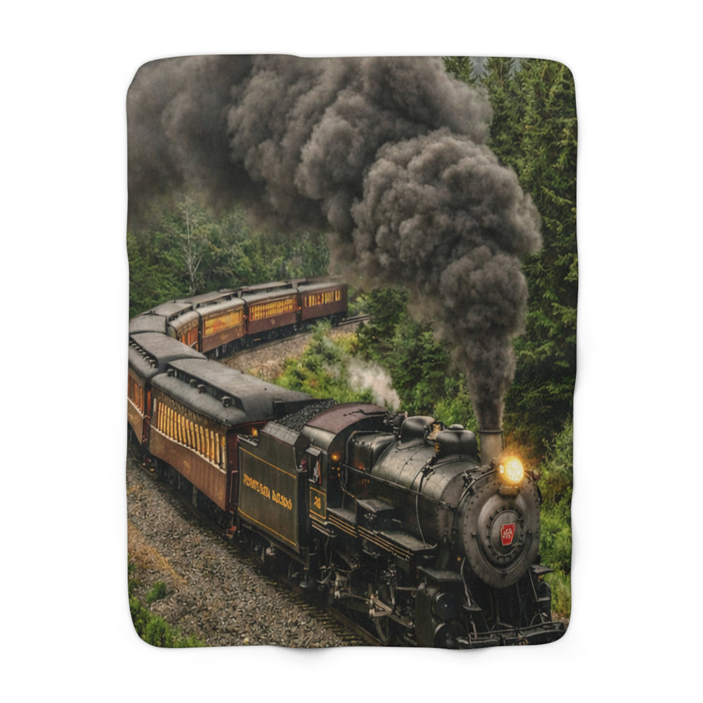Vintage Steam Train Sherpa Fleece Blanket | Scenic Railroad Throw