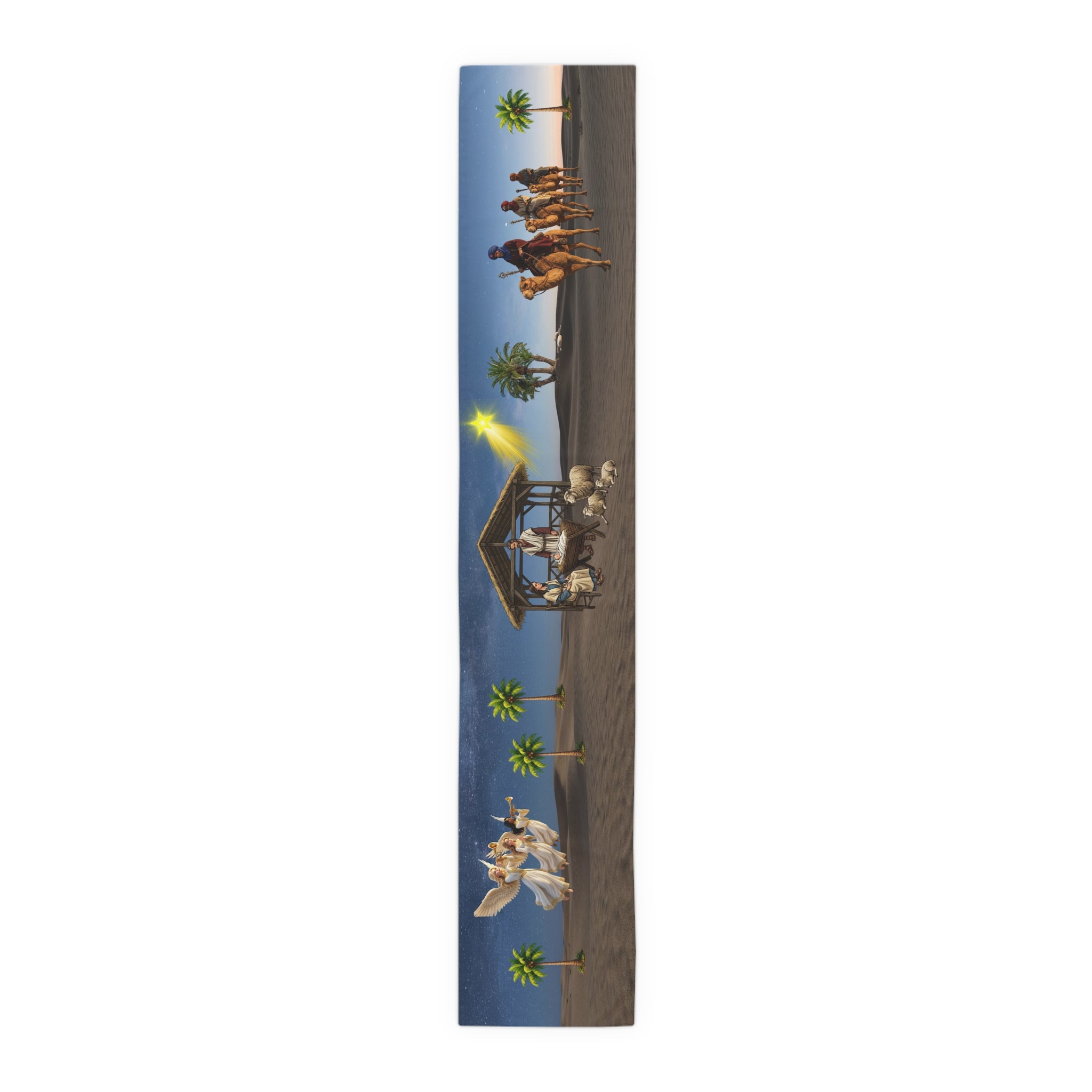 Nativity Scene Table Runner | Christmas Holy Family Angels, Palm Trees