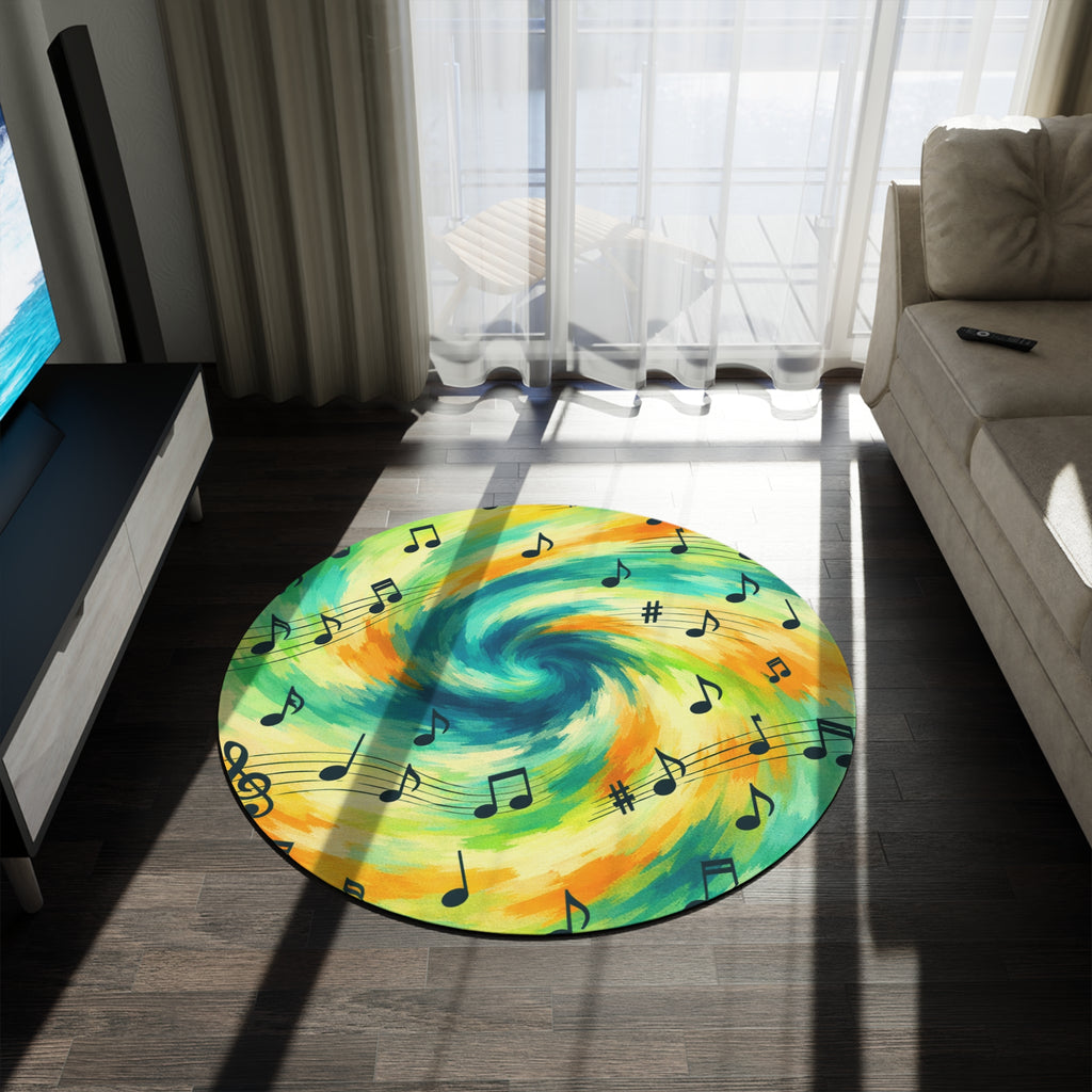 Musical Notes Swirl Round Rug | Music-Themed Round Rug