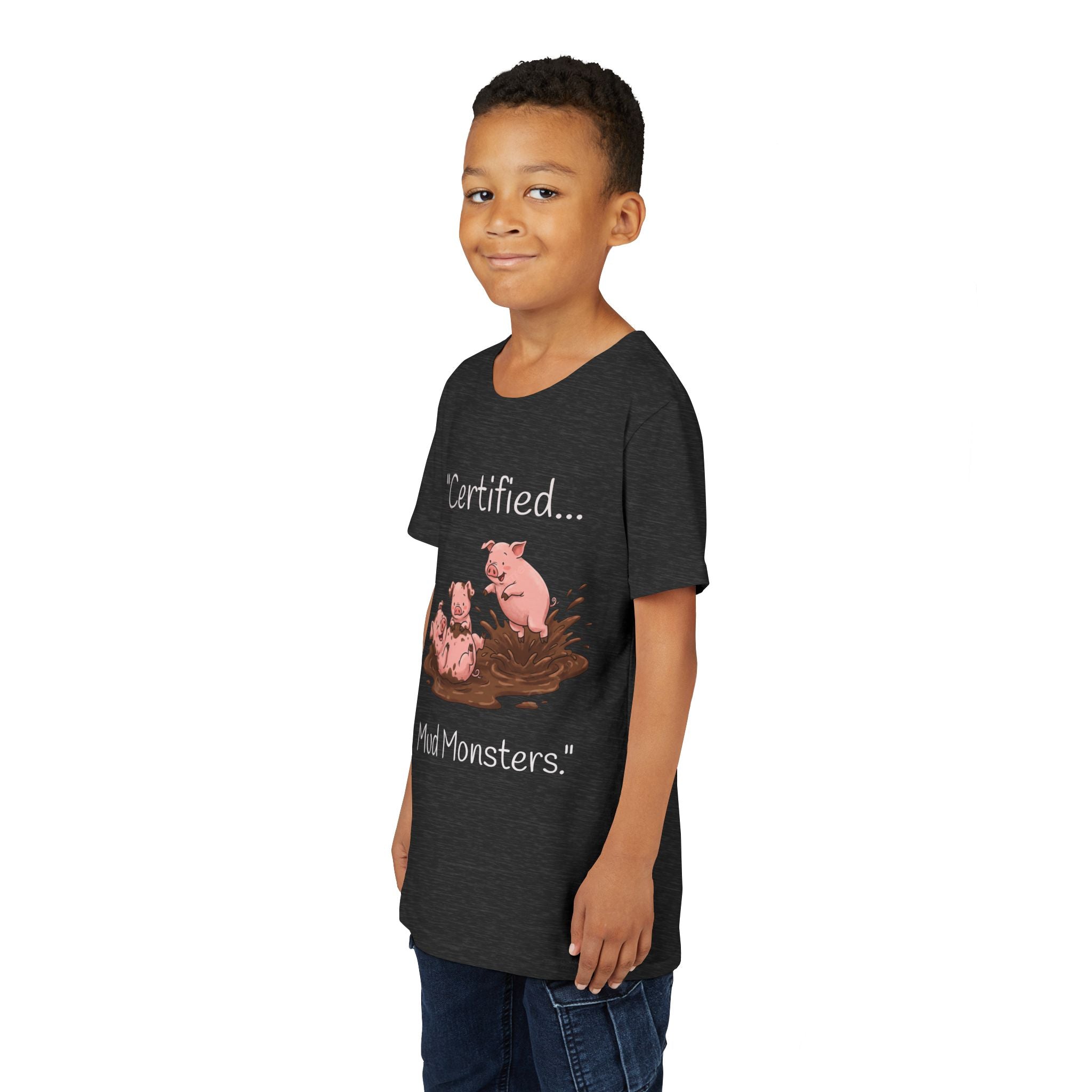 Youth Tee / "Certified Mud Monsters" Playful Piglets Graphic