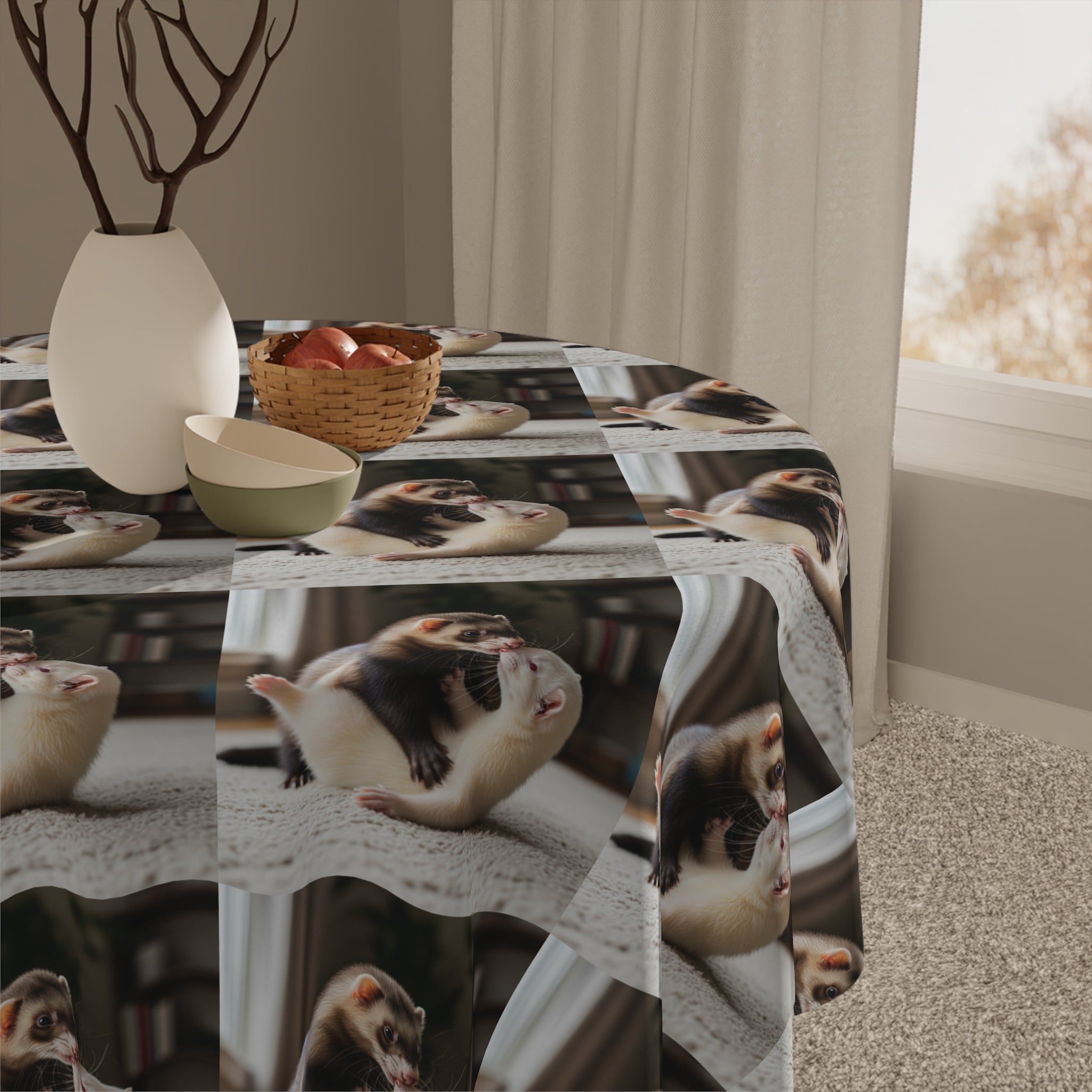 Cozy Ferret Pattern Tablecloth / Cute Repeating Ferret Print