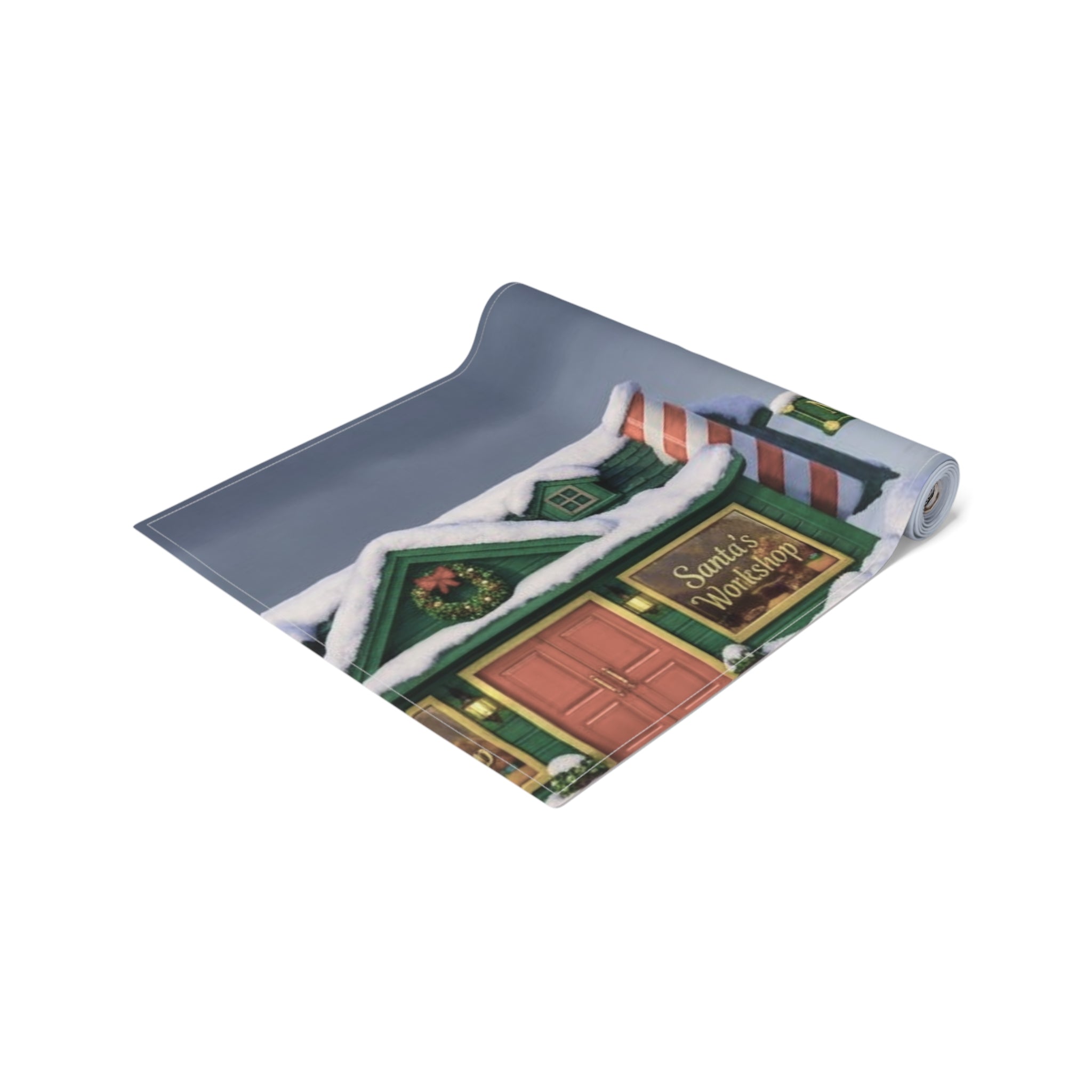 Christmas Village Scene Table Runner | Holiday Snowy Cottage Design