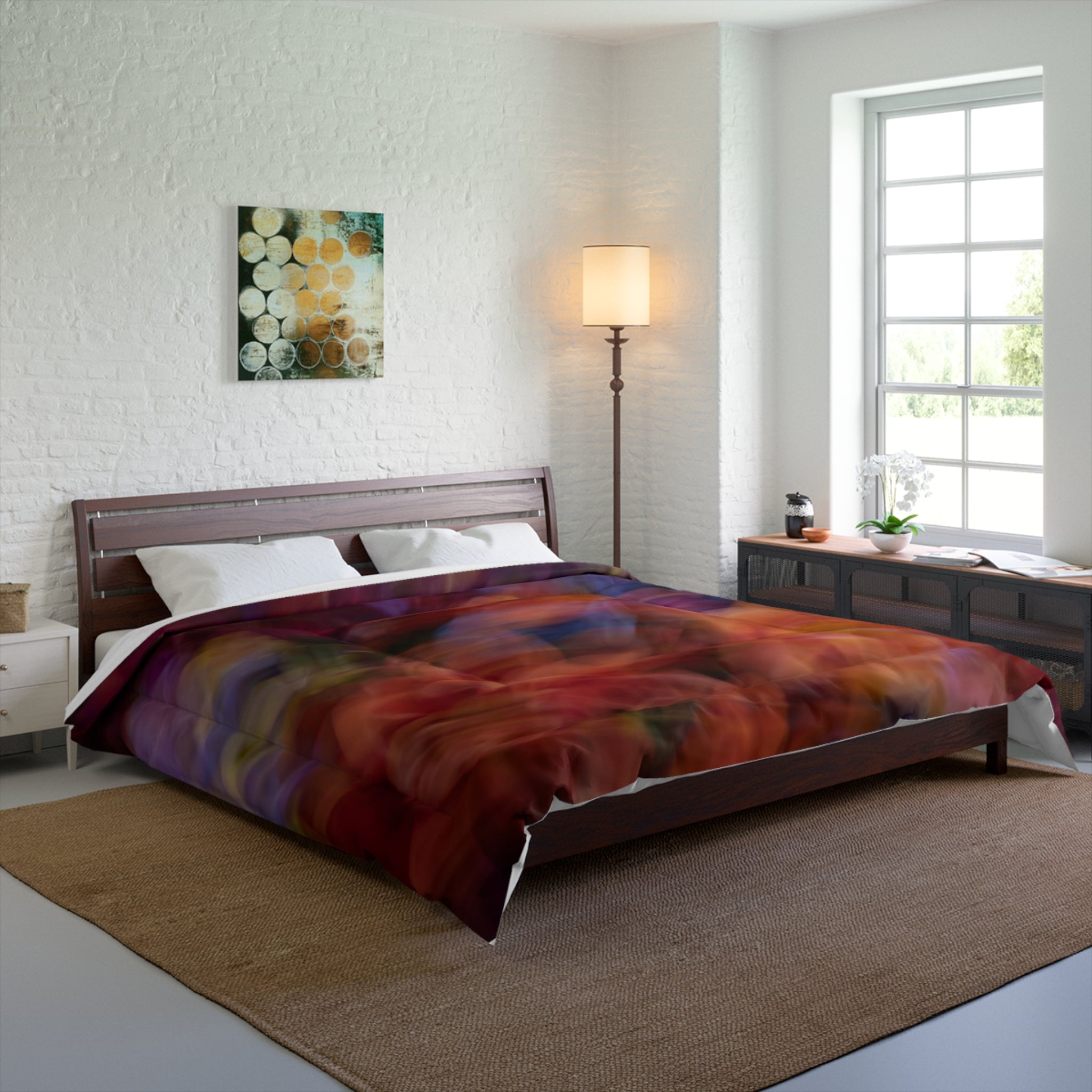 Abstract Autumn Leaves Comforter - Colorful Blurred Floral Bedding