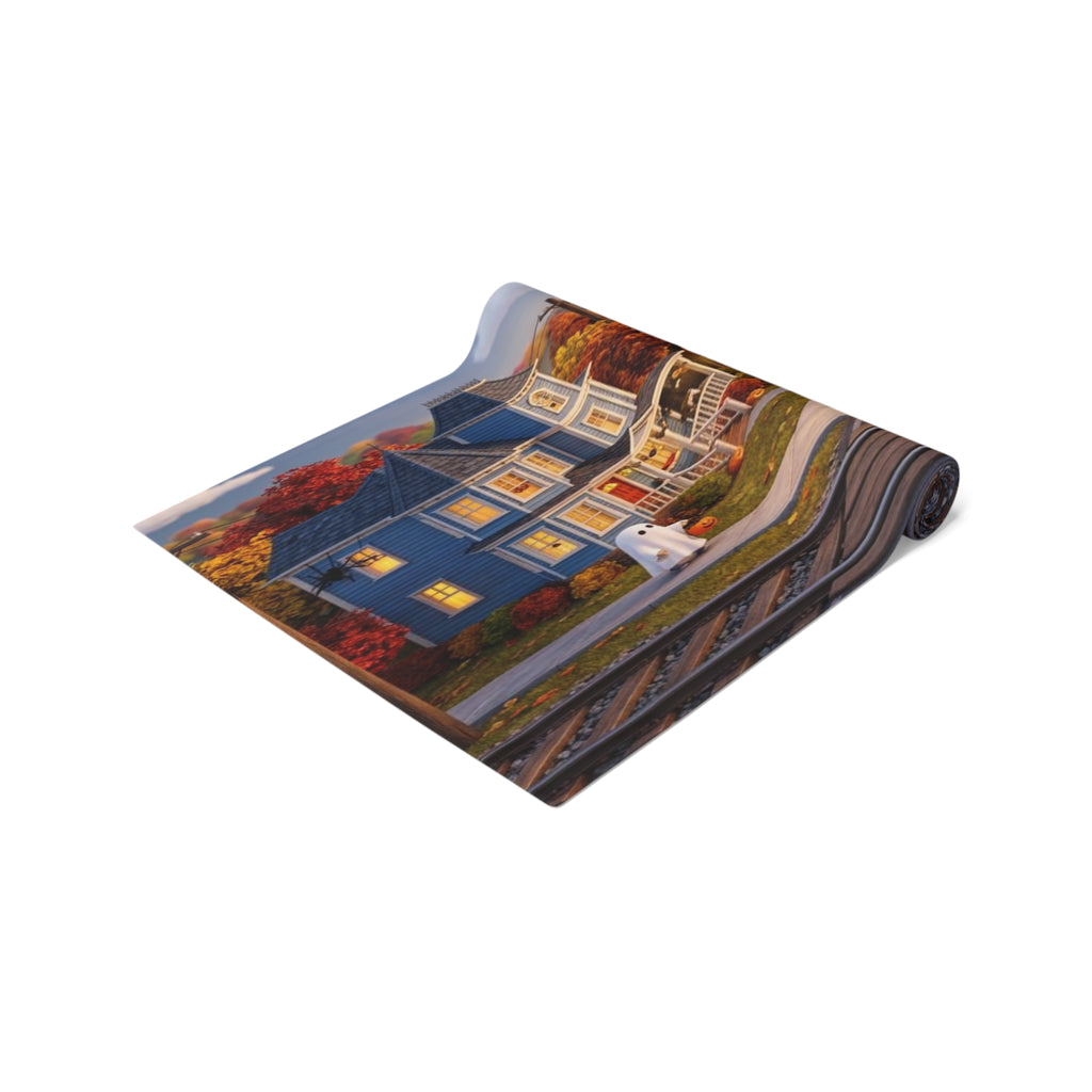 Vintage Steam Train Village Table Runner