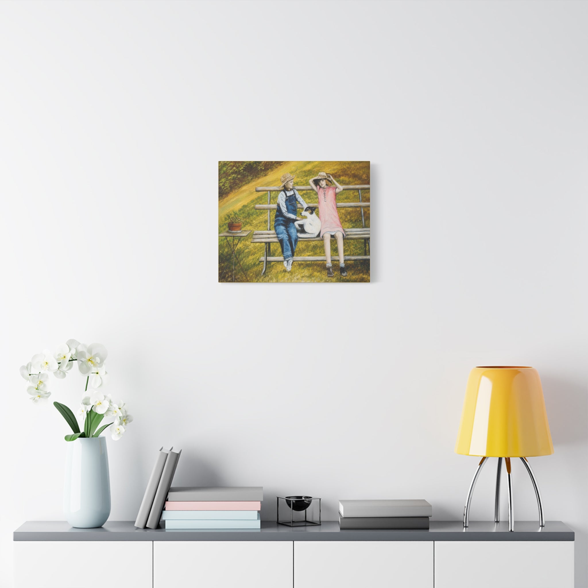 Children on Bench Painting Canvas